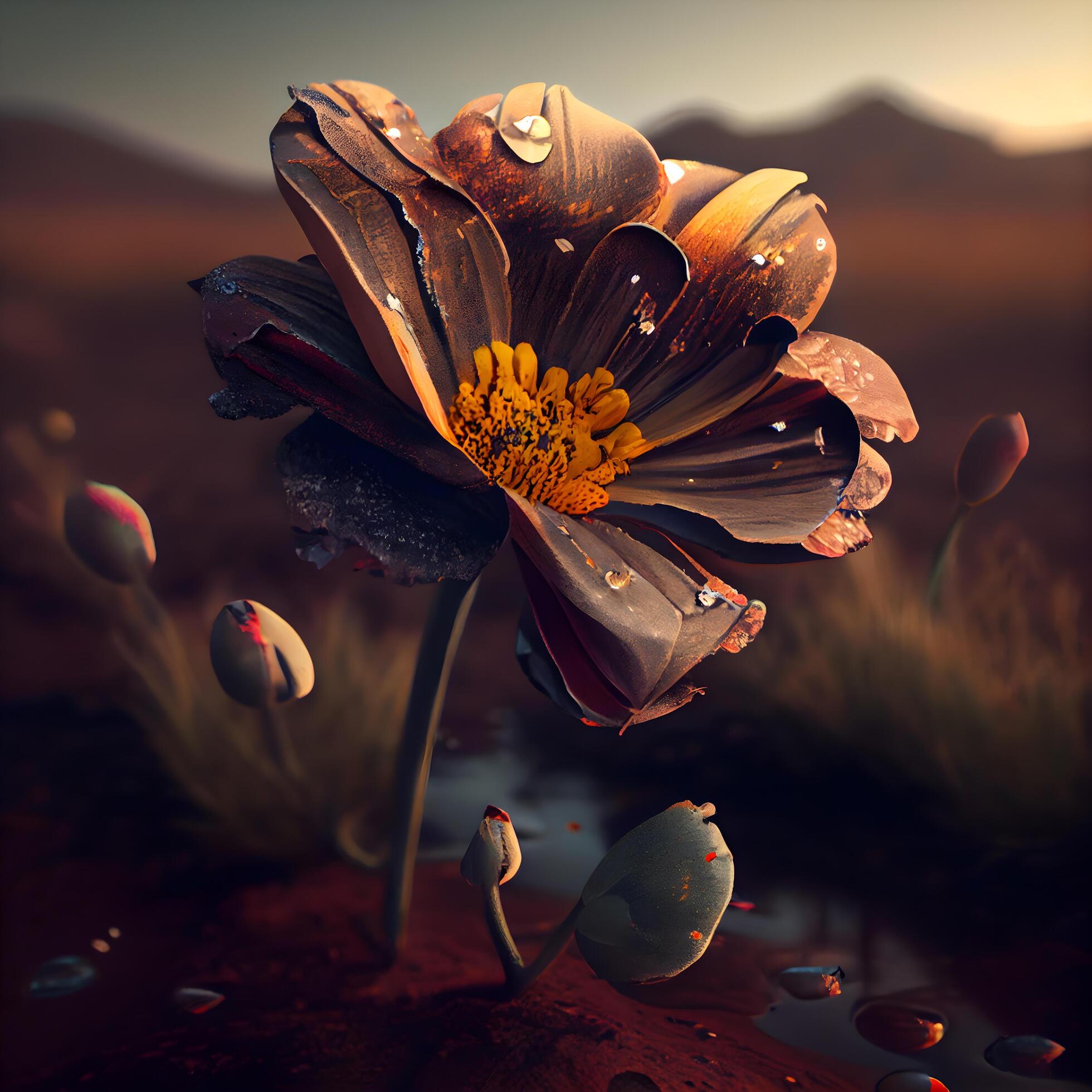 poppy flower in the desert. 3d rendering, 3d illustration., Image Stock Free