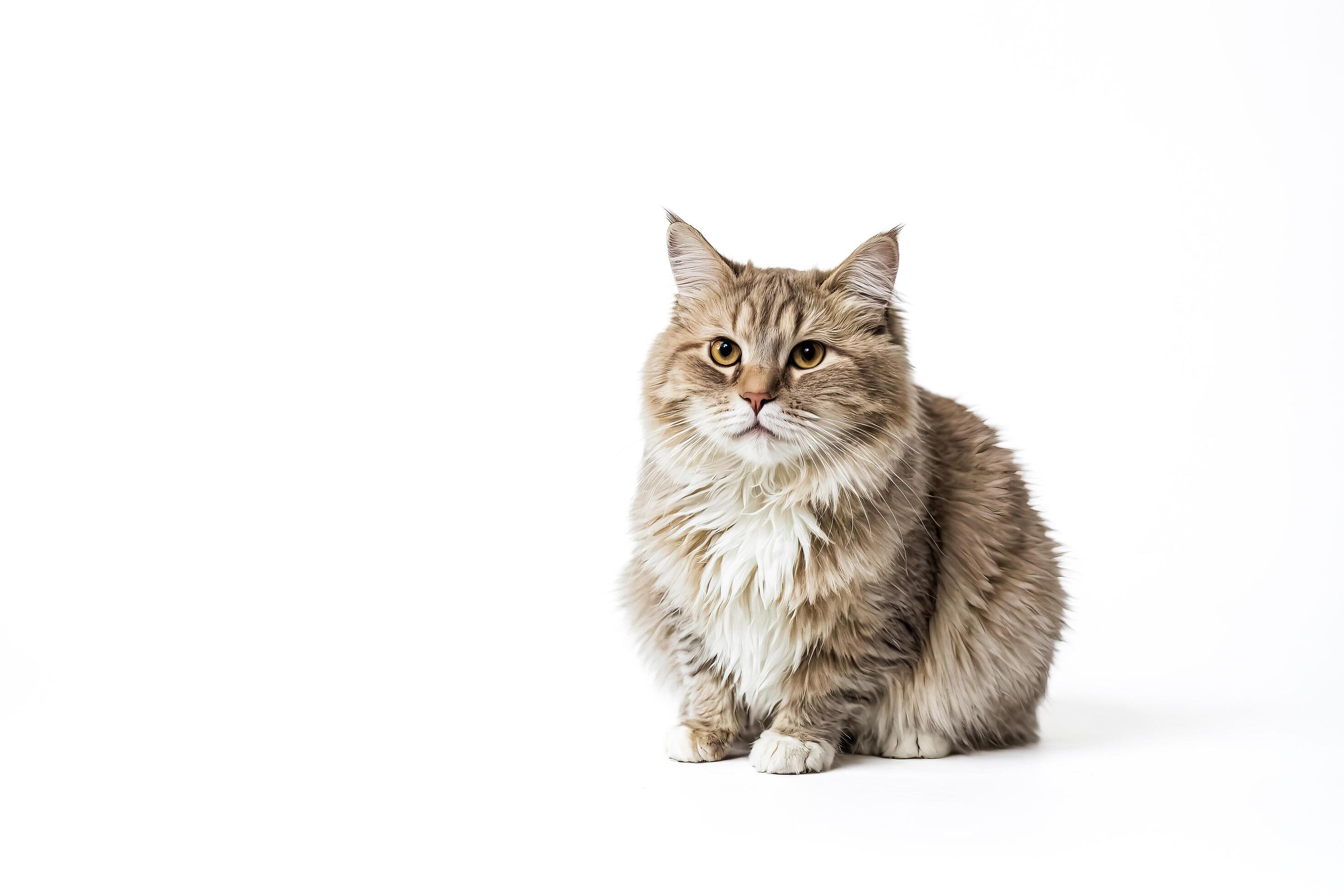 Fluffy cat sitting on white background Stock Free