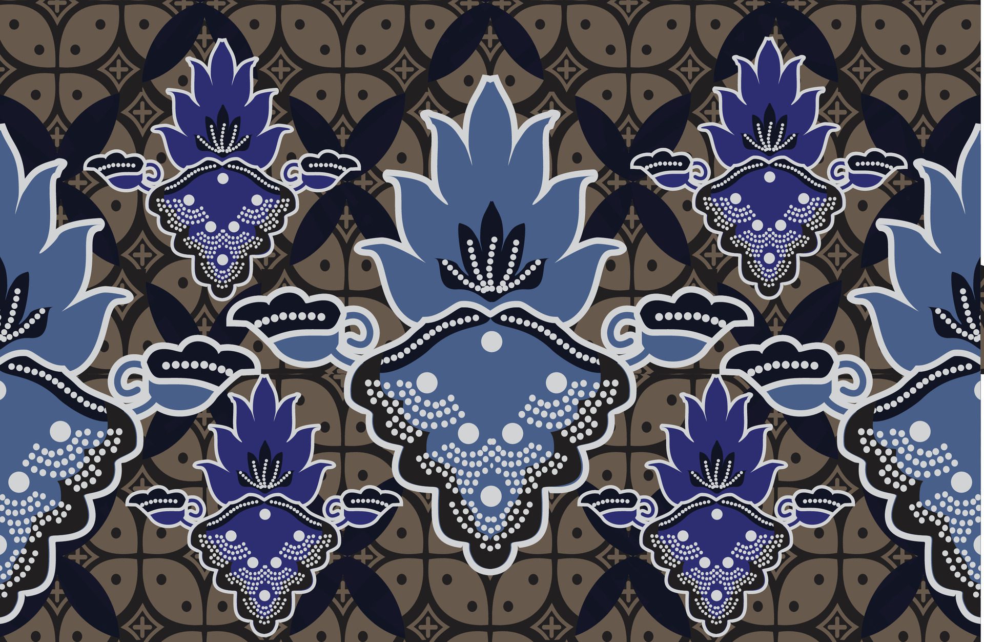 Indonesian batik motifs with very distinctive, exclusive plant patterns. EPS 10 Free Vector