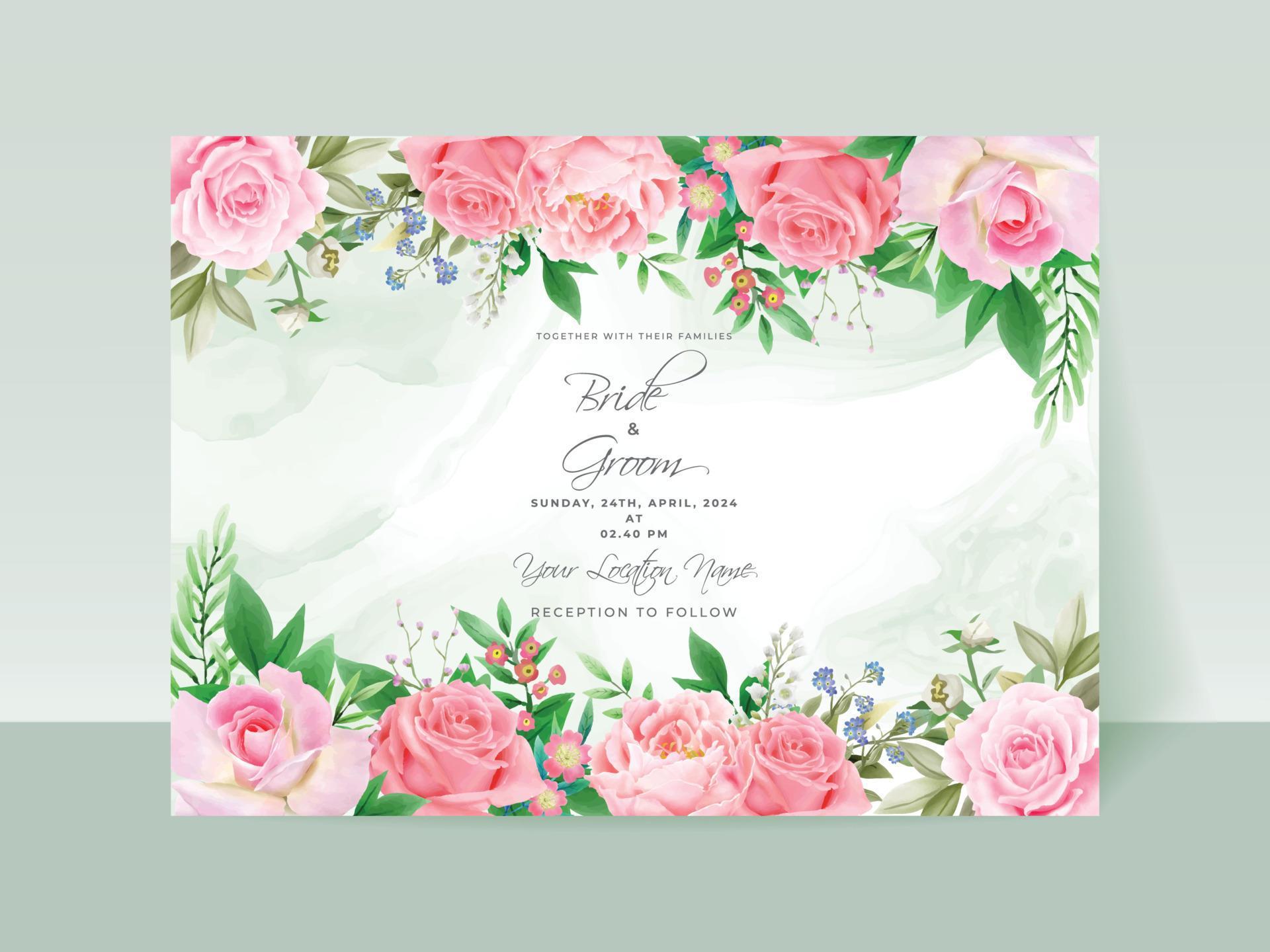 Pink Roses wedding invitation card set Stock Free