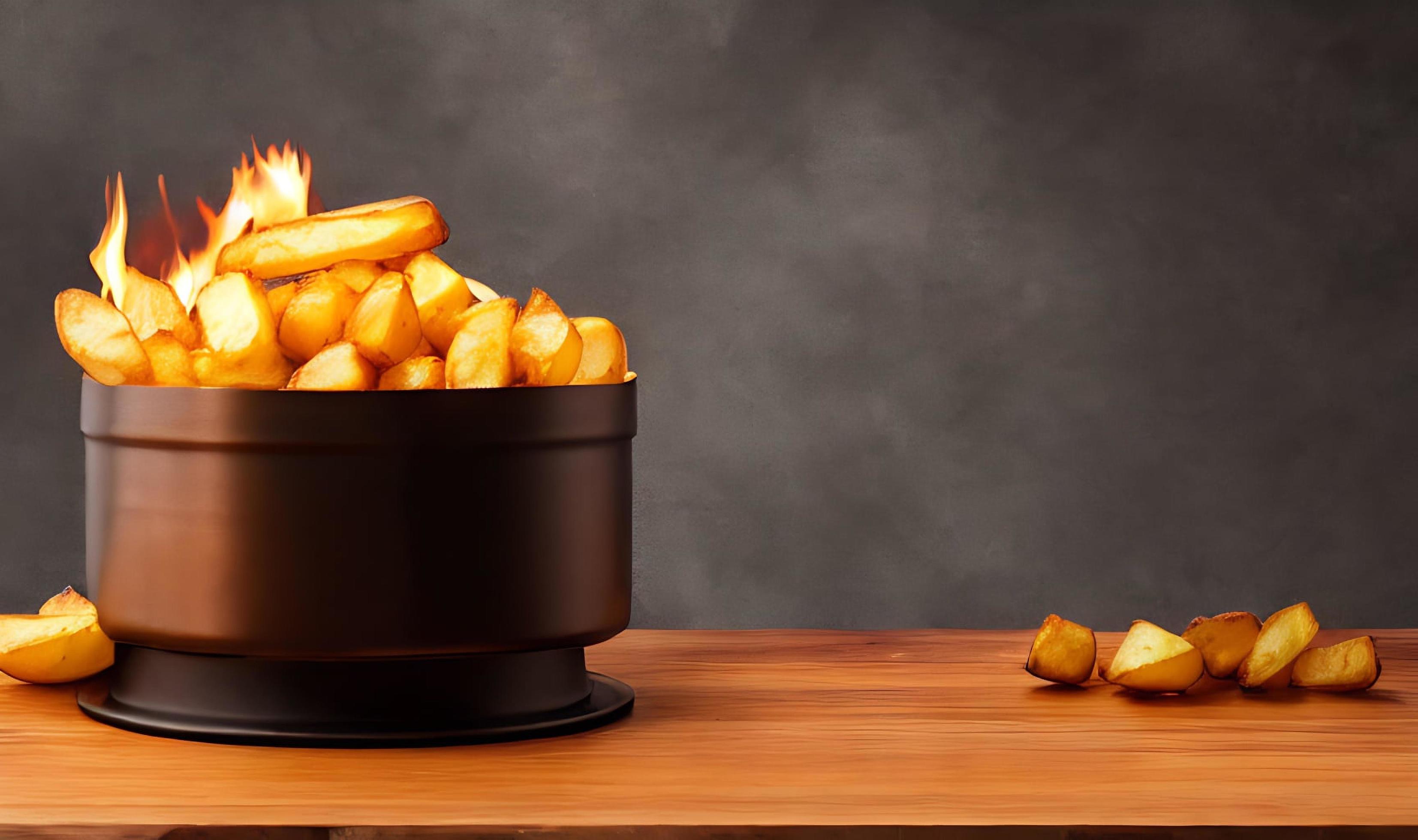 Delicious hot and crispy fried potatoes. Fast food and restaurant products. Stock Free