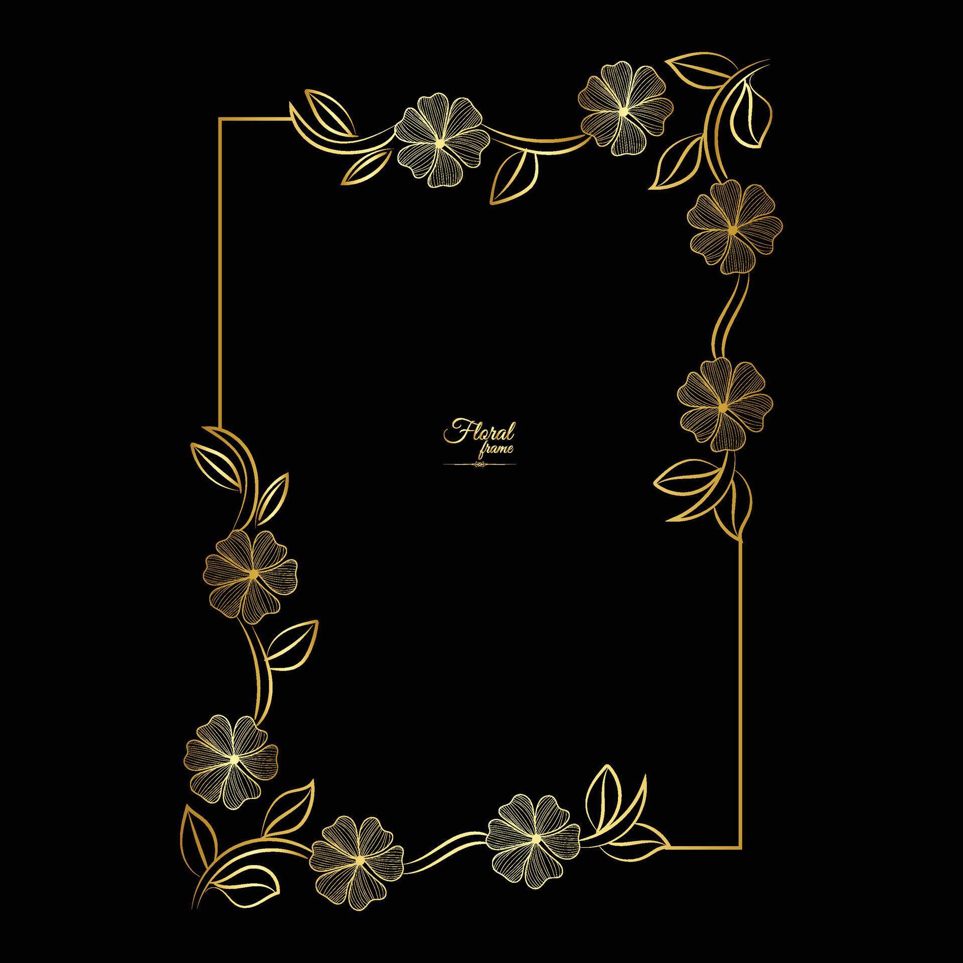 Gold shiny glowing vintage frame with flower isolated floral background Golden luxury frame Stock Free