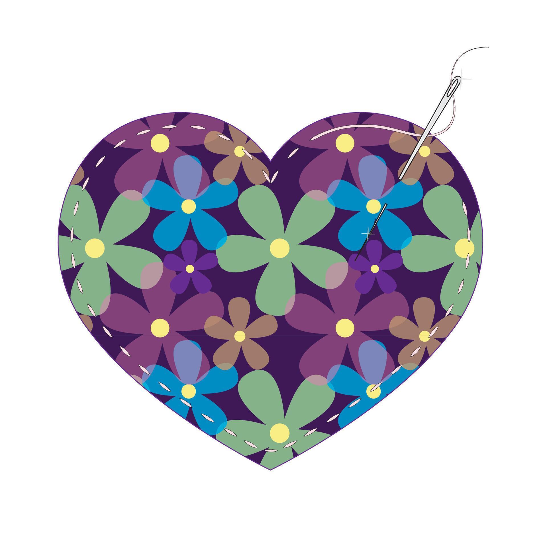 flat heart with flower print and stitches Stock Free