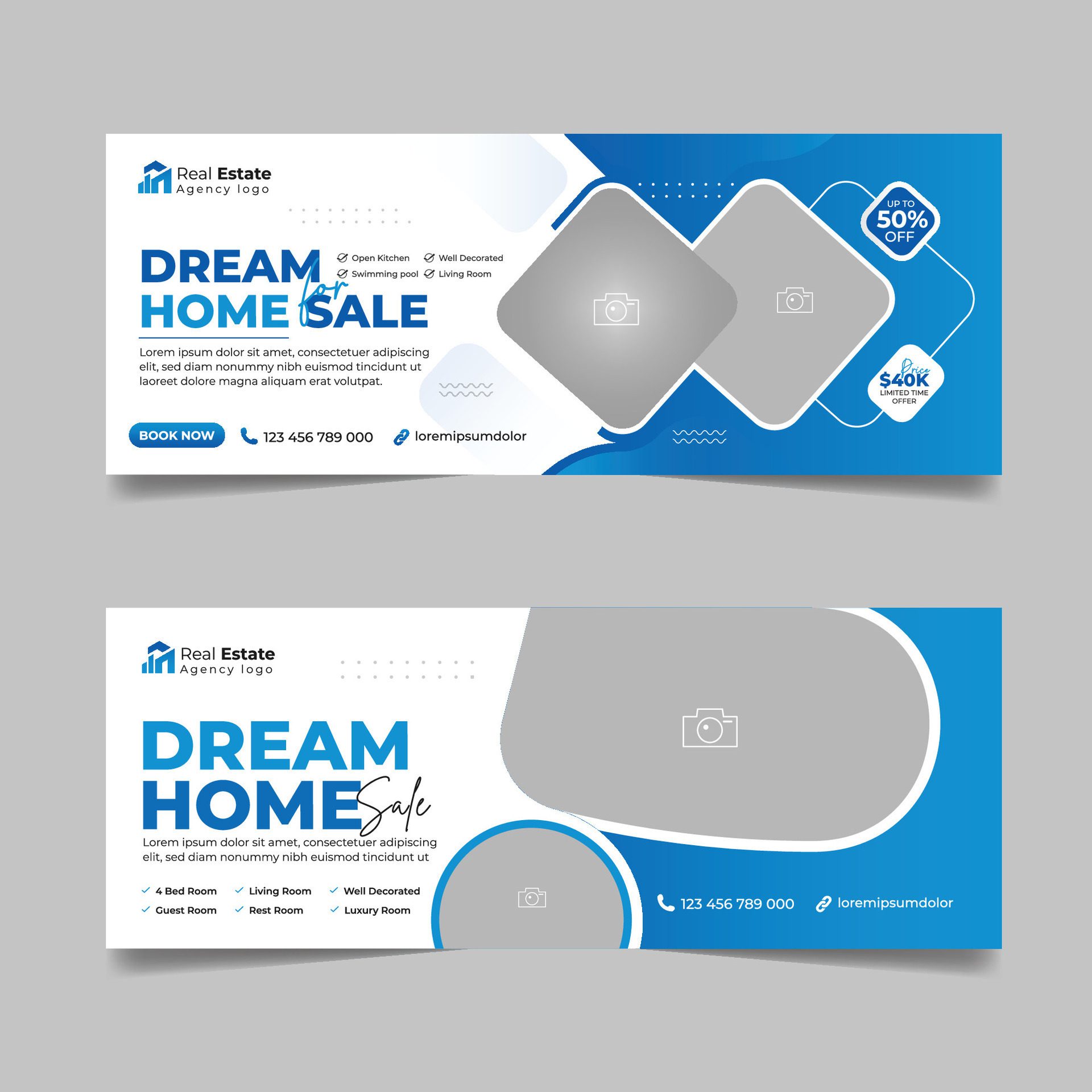 Real estate agency cover page banner design template. Free Vector