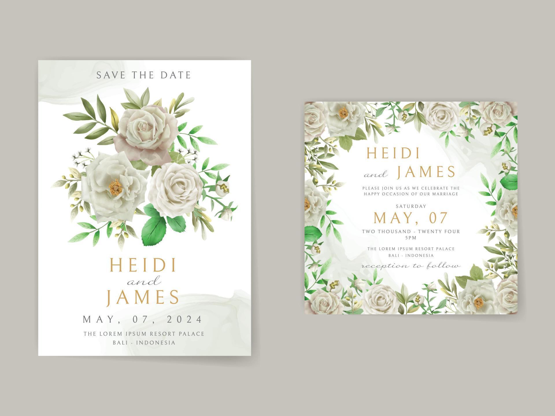 Elegant wedding invitation white flowers design Stock Free