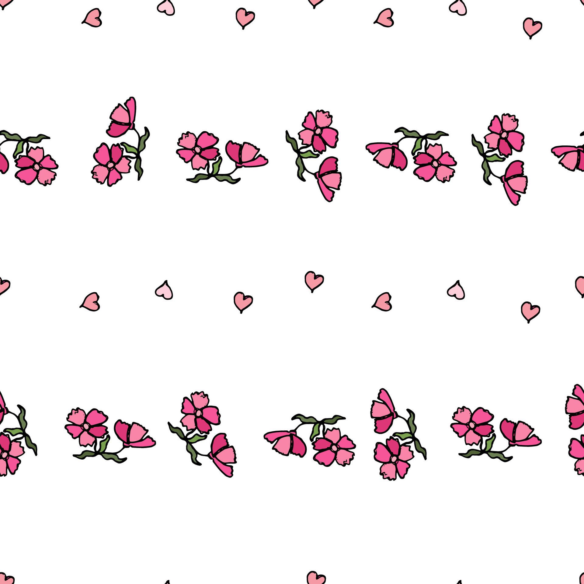 Seamless pattern with small flowers and hearts isolated on a white background. Hand-drawn illustration Free Vector