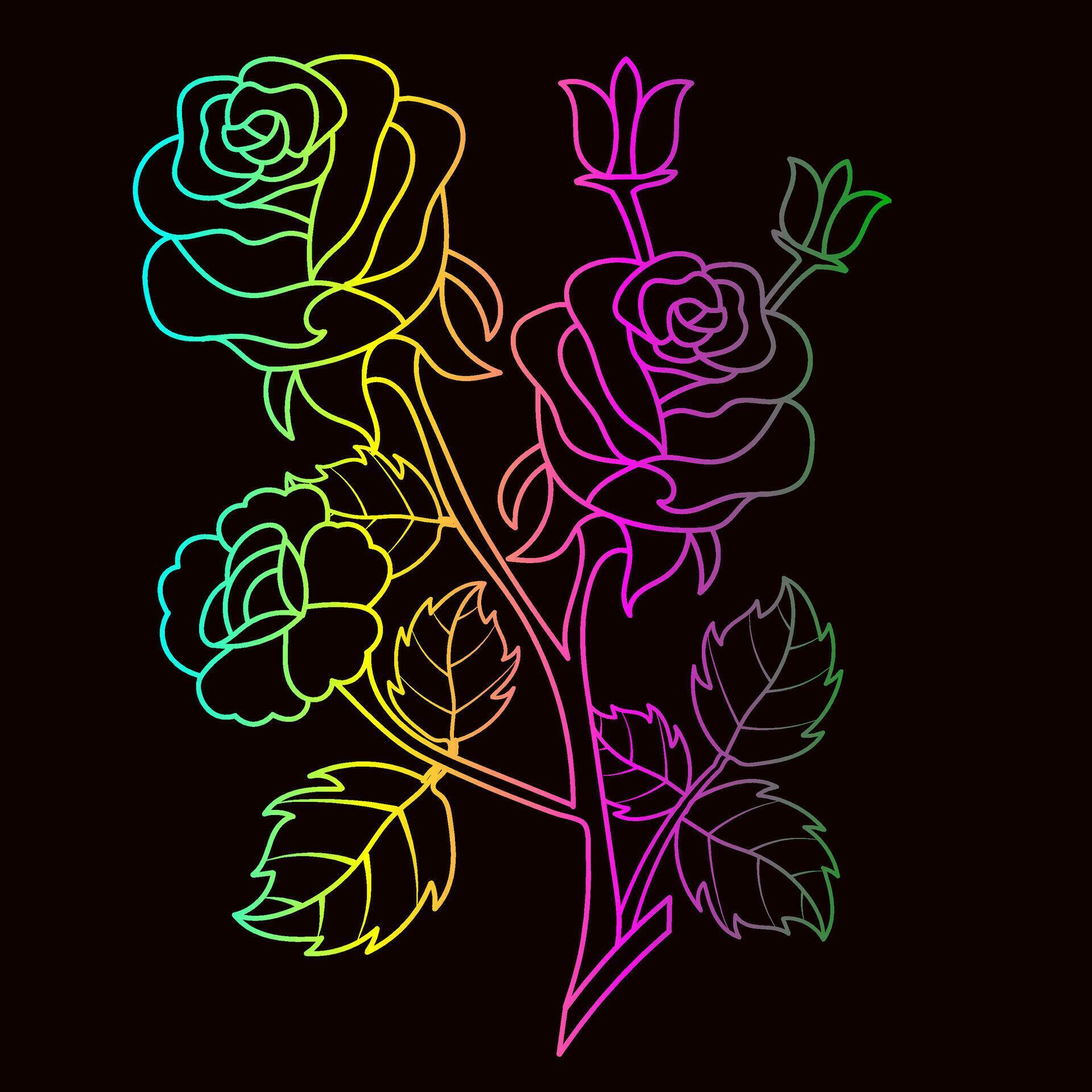 Rainbow color line art floral vector illustration, colorful vintage decorative vector template, rainbow color flower ornaments. Stock Free and Free SVG