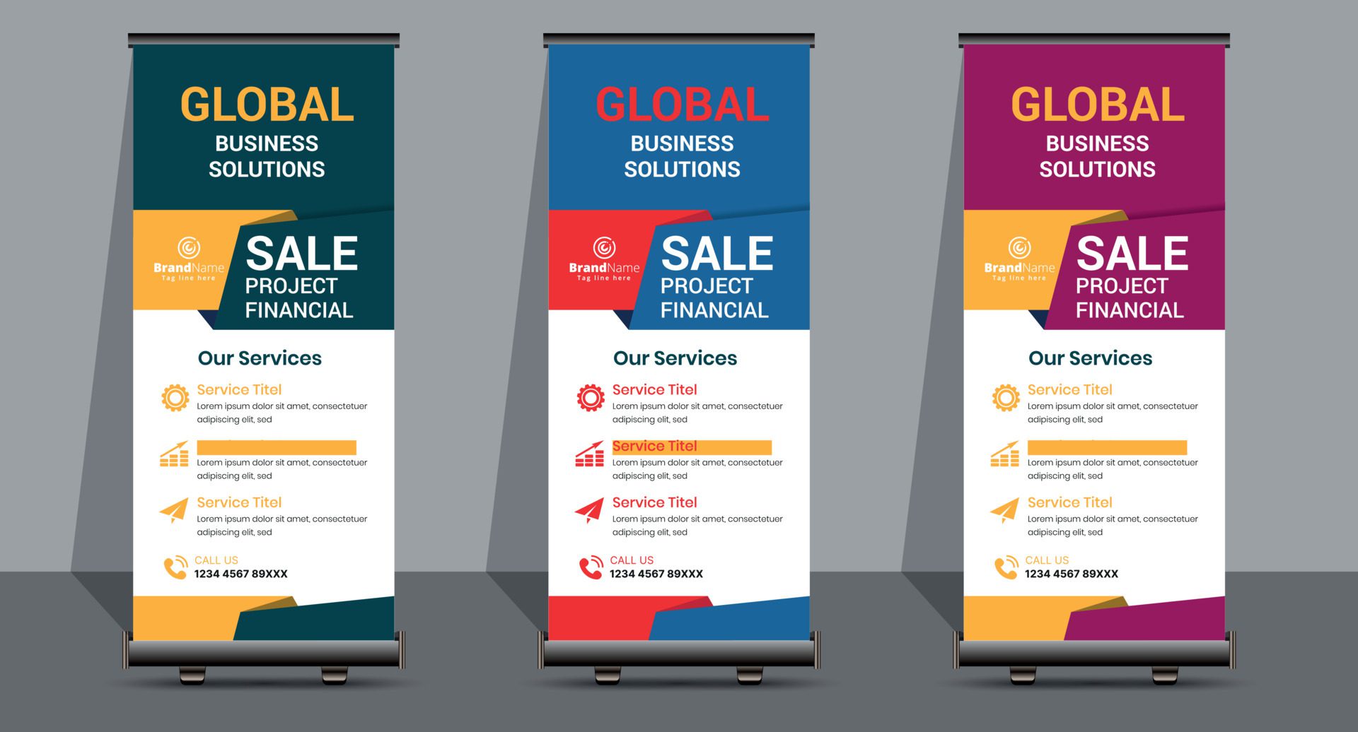 Creative Business Roll Up Signage Banner Template Design. Free Vector