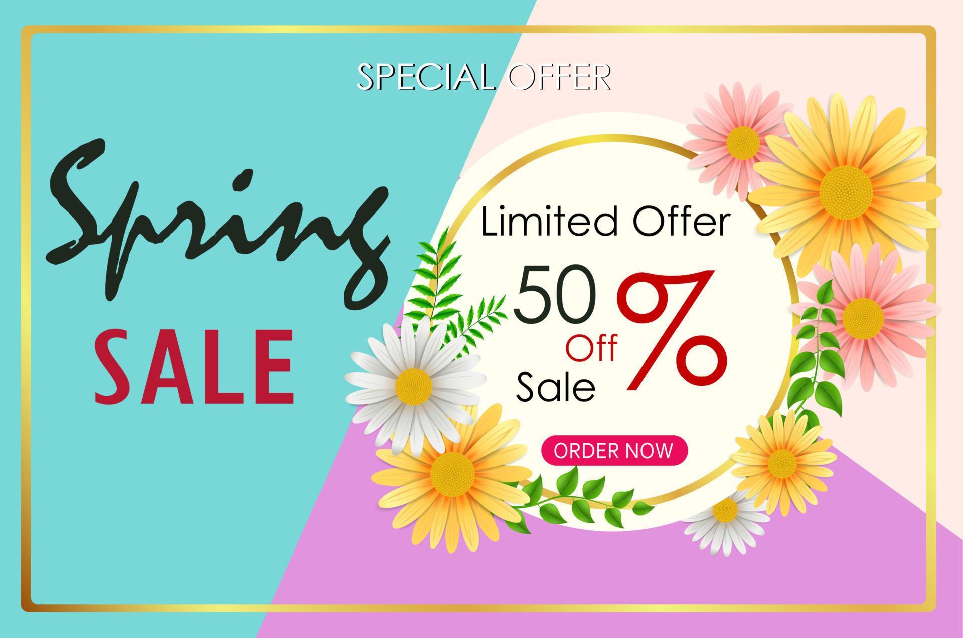 Spring sale background banner with beautiful colorful flower Stock Free