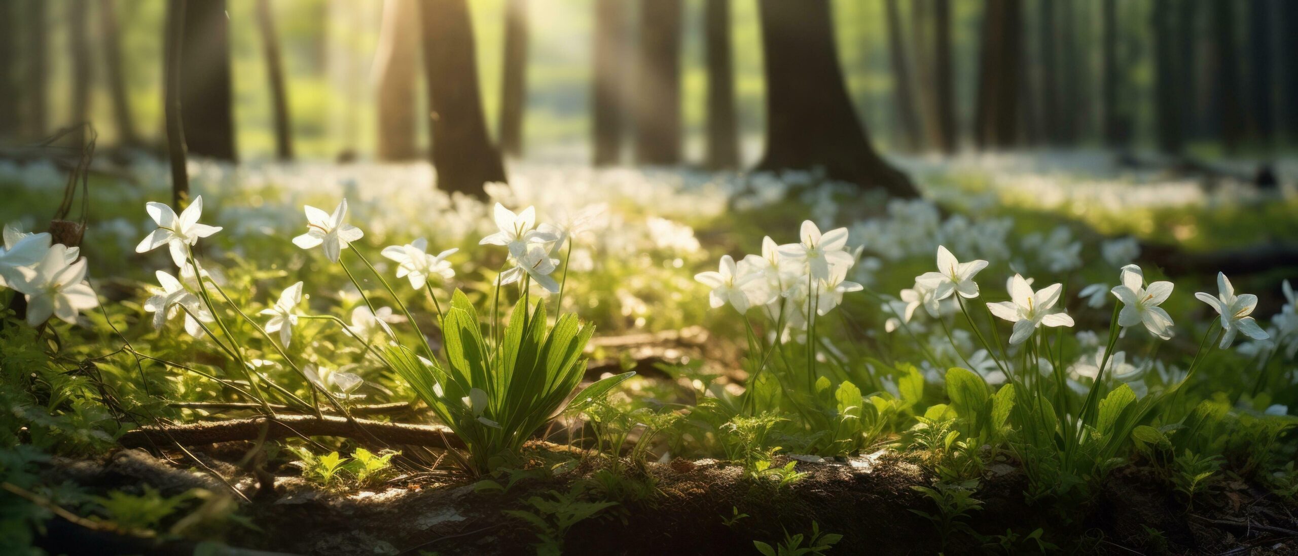 white flowers bloom in a forest, Free Photo