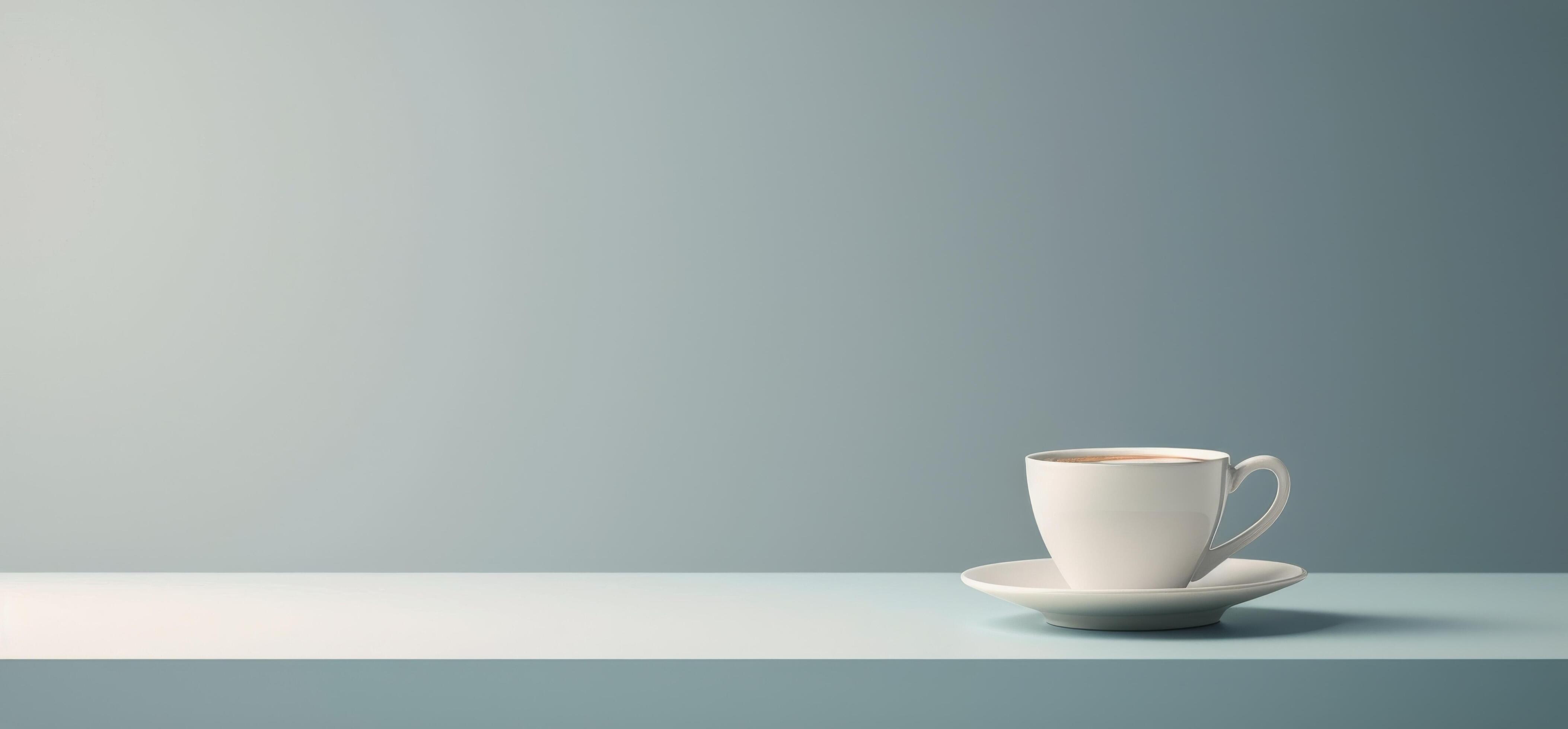 White Coffee Cup on a Light Blue Tabletop Stock Free