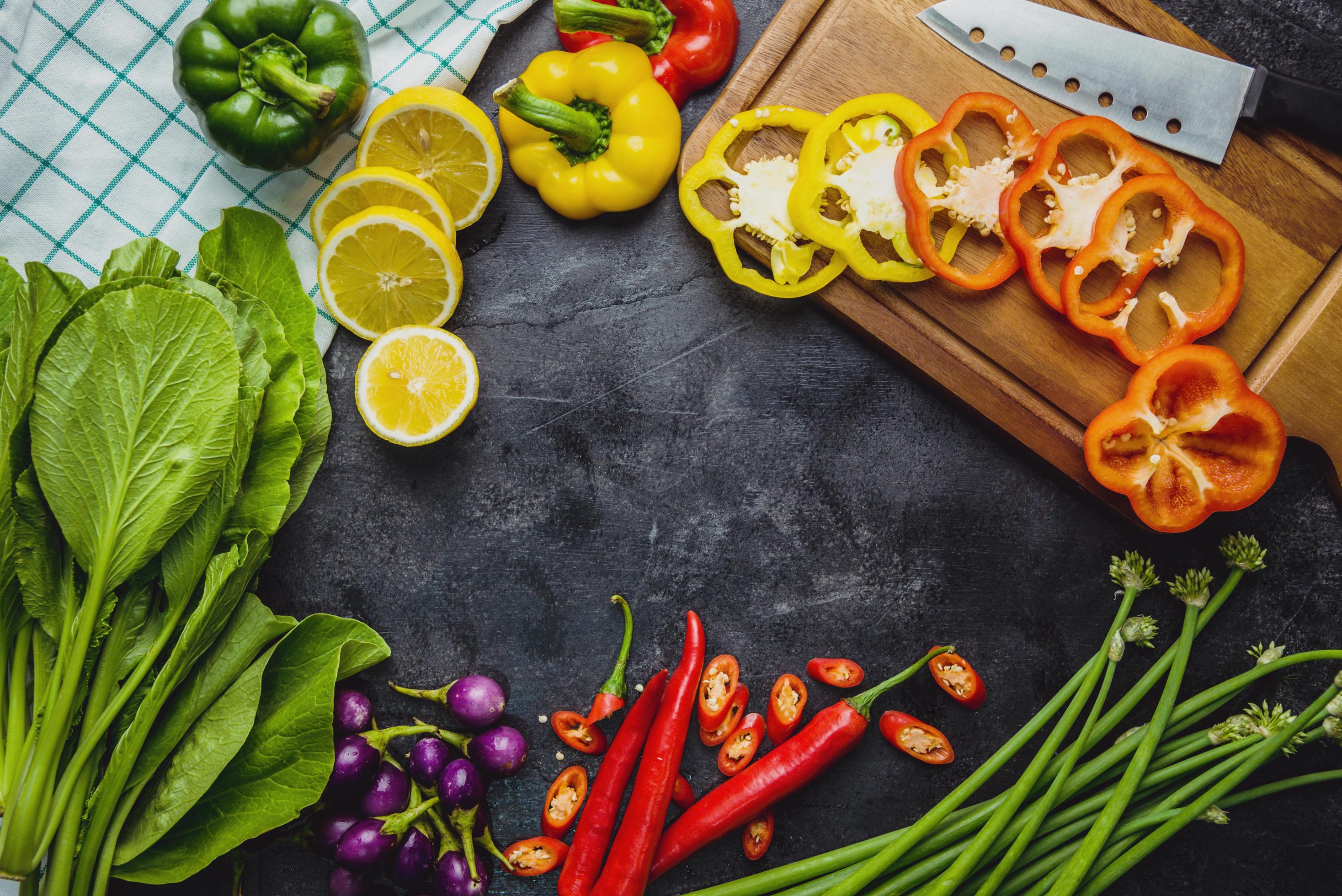 Healthy food clean eating selection. Herbs and spices Various organic vegetables Placed on the table. Raw materials of cooking preparation. Stock Free