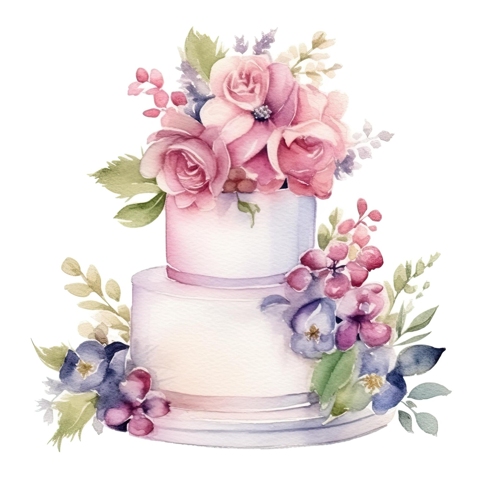 Watercolor wedding cake with flowers. Illustration Stock Free