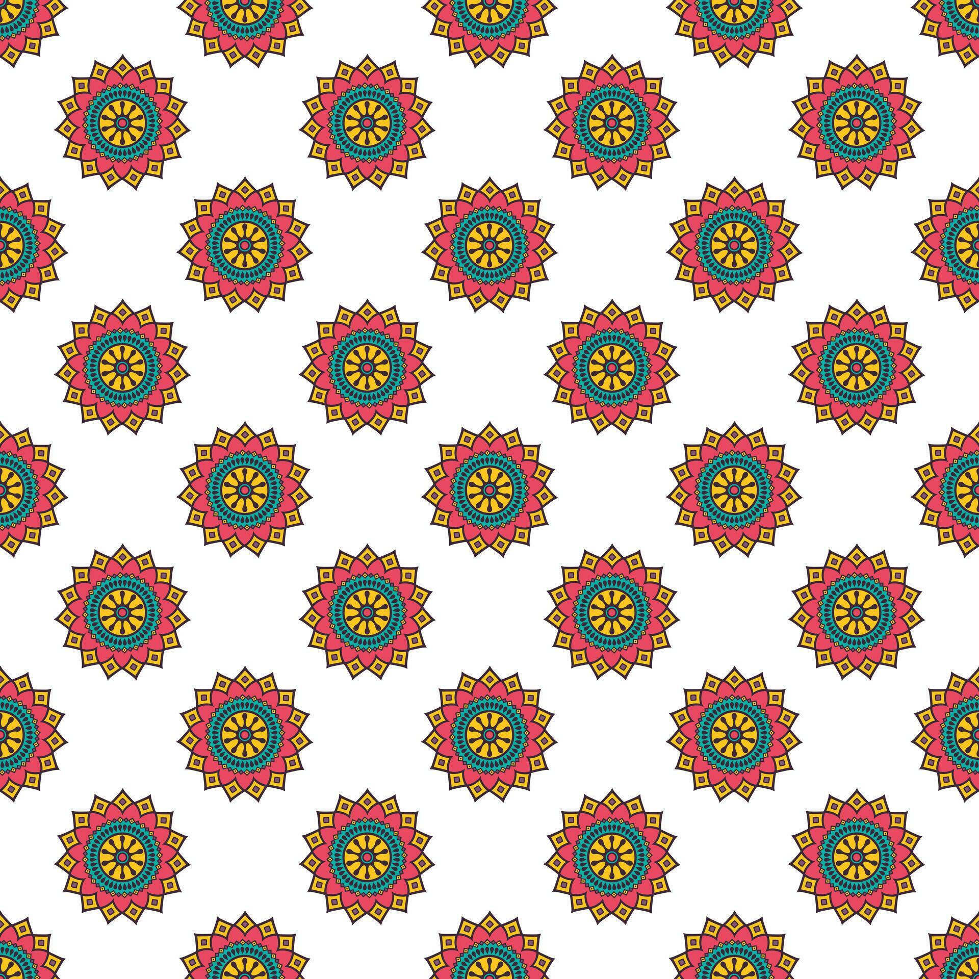 Seamless pattern of flower mandala on a white background Stock Free