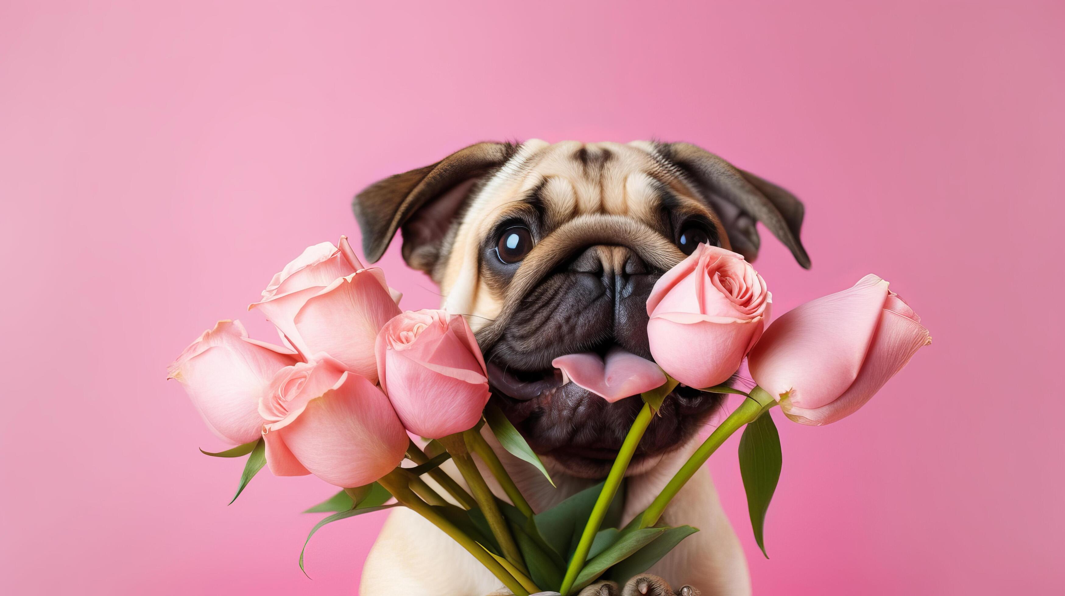 Cute funny dog with flowers. Illustration Stock Free