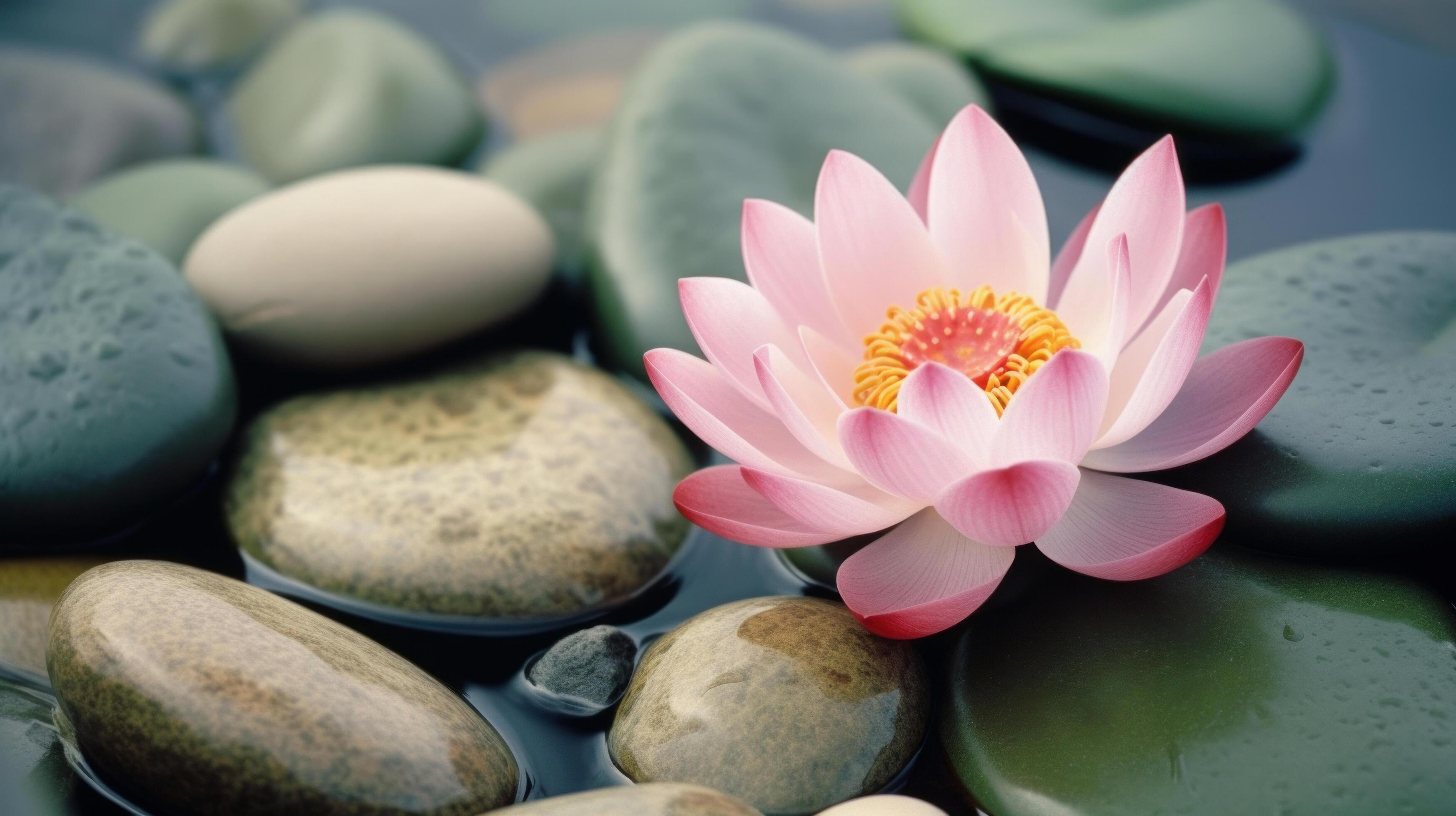 Lotus flower stone background. Illustration Stock Free