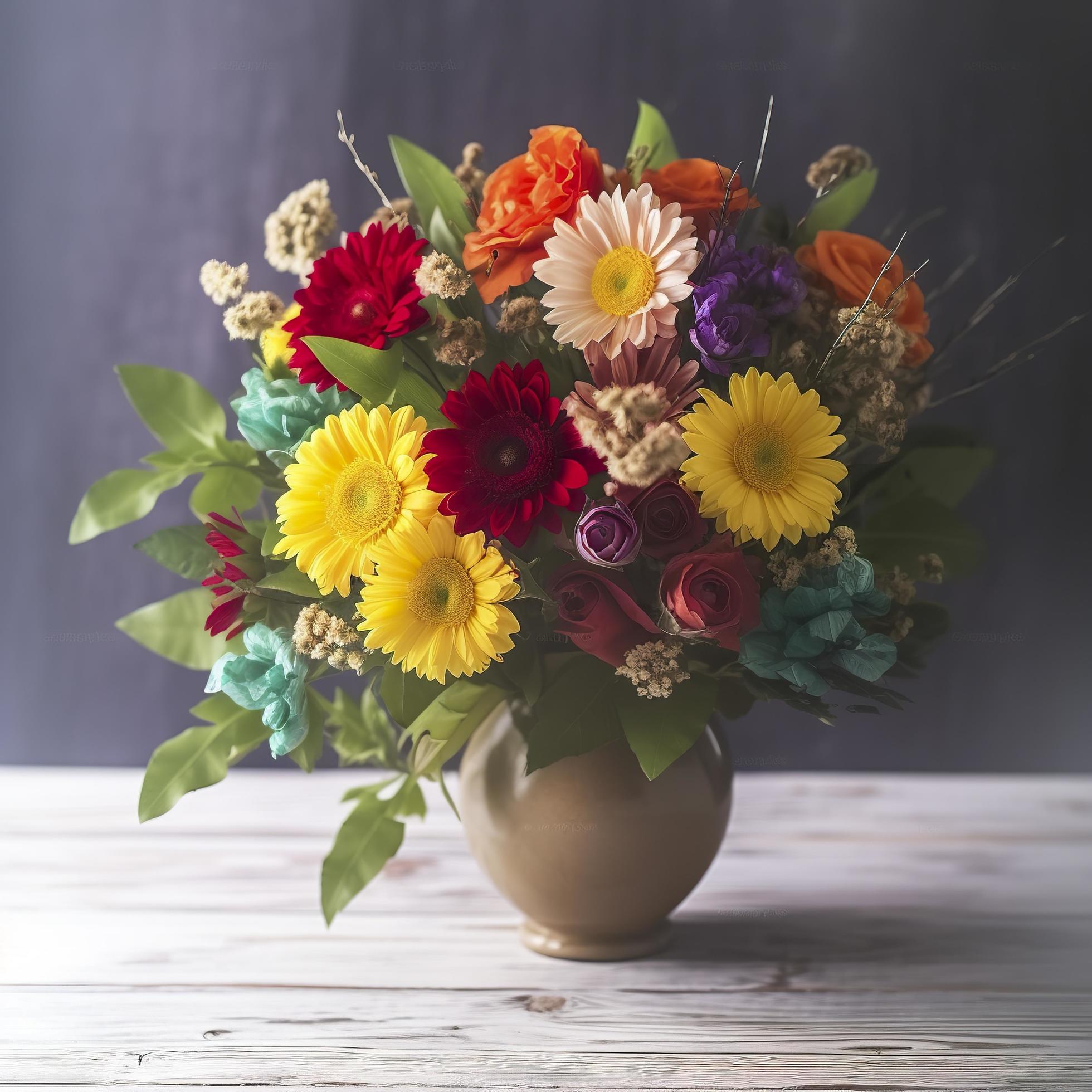 Colorful flowers in a vase, generat ai Stock Free