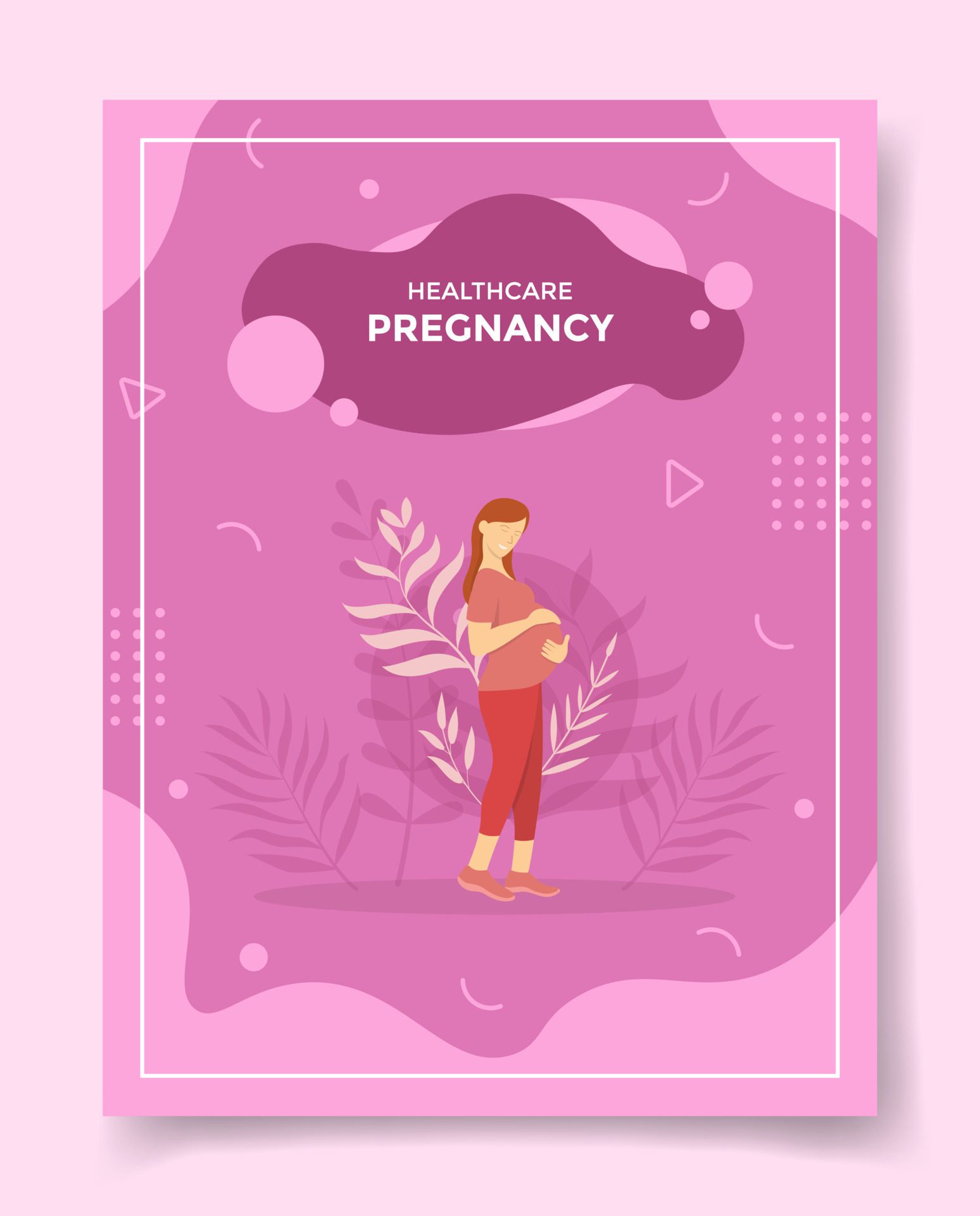 pregnant or pregnancy woman with flower for template of banners, flyer, books, and magazine cover Free Vector