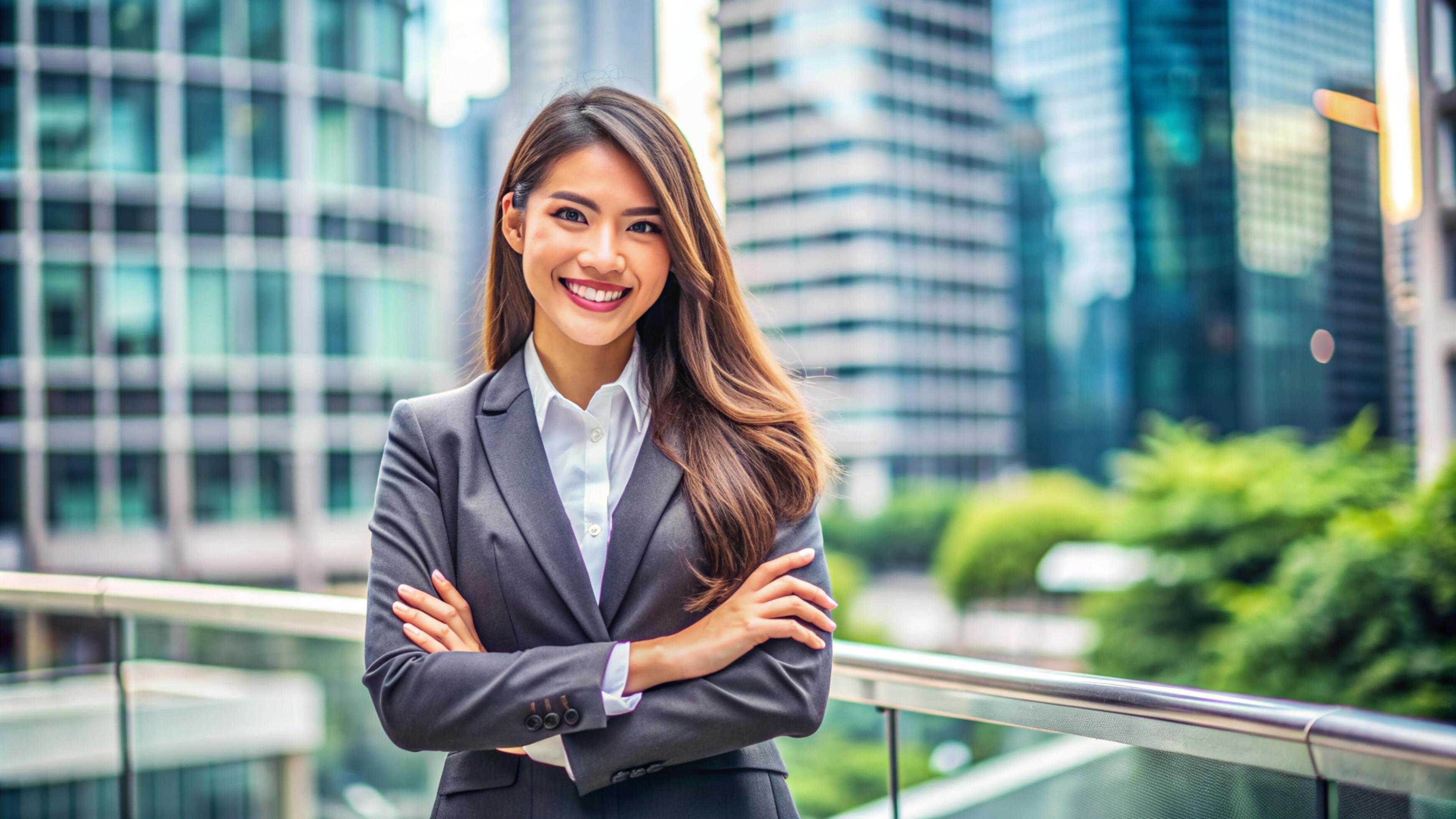 A Young happy pretty smiling professional business woman Stock Free