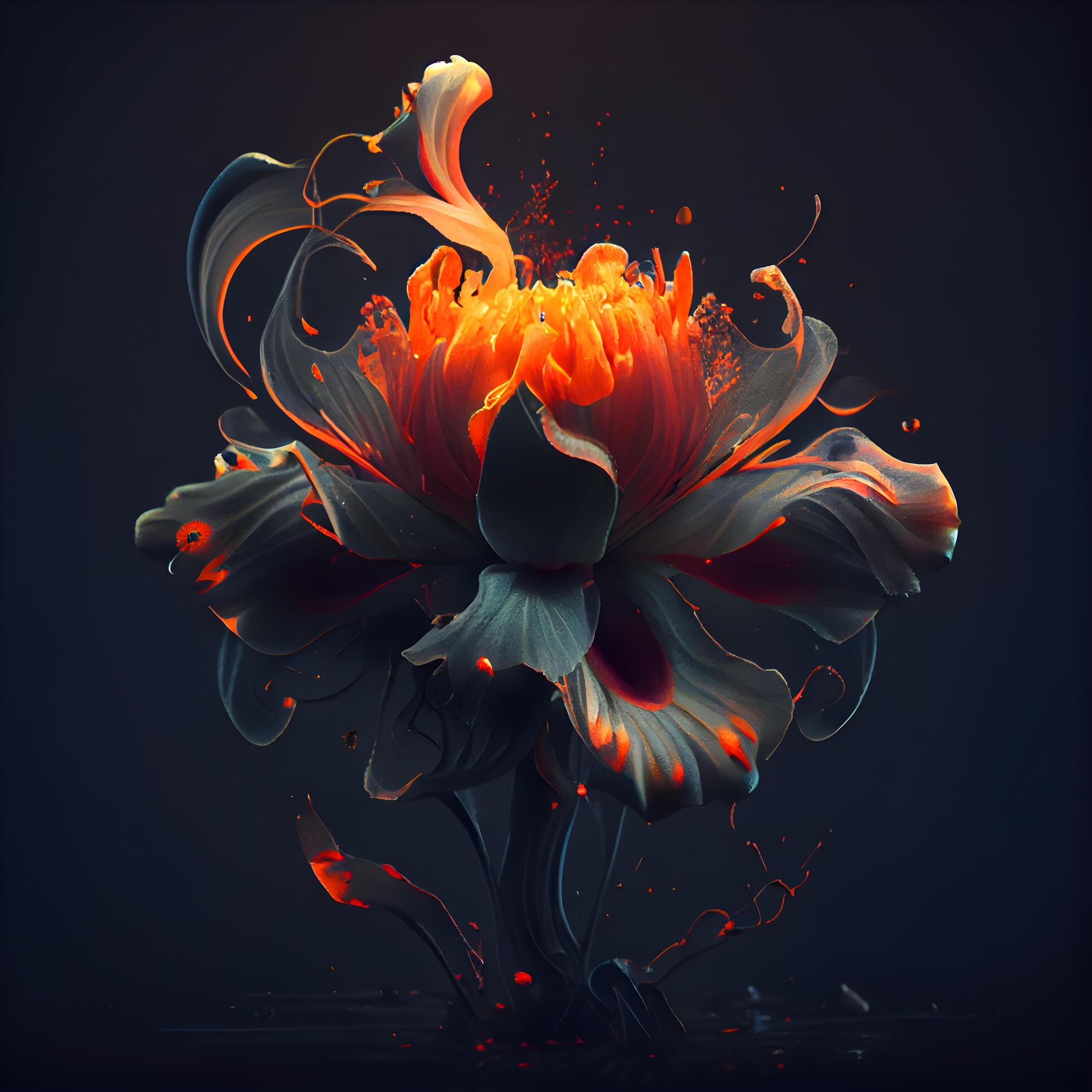 Beautiful abstract flower on a black background. 3D illustration., Image Stock Free