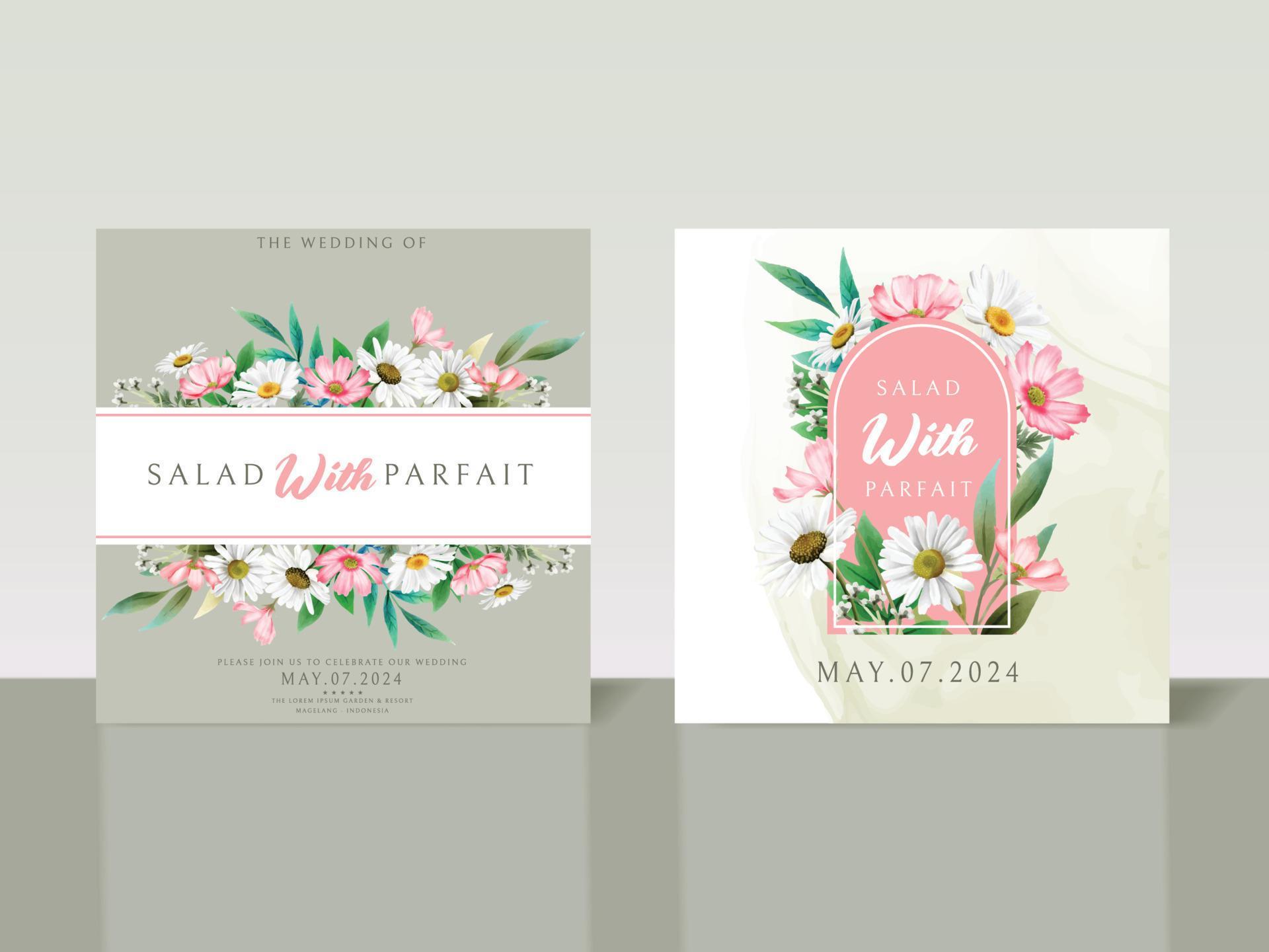 Elegant white and pink flowers wedding invitation card Stock Free