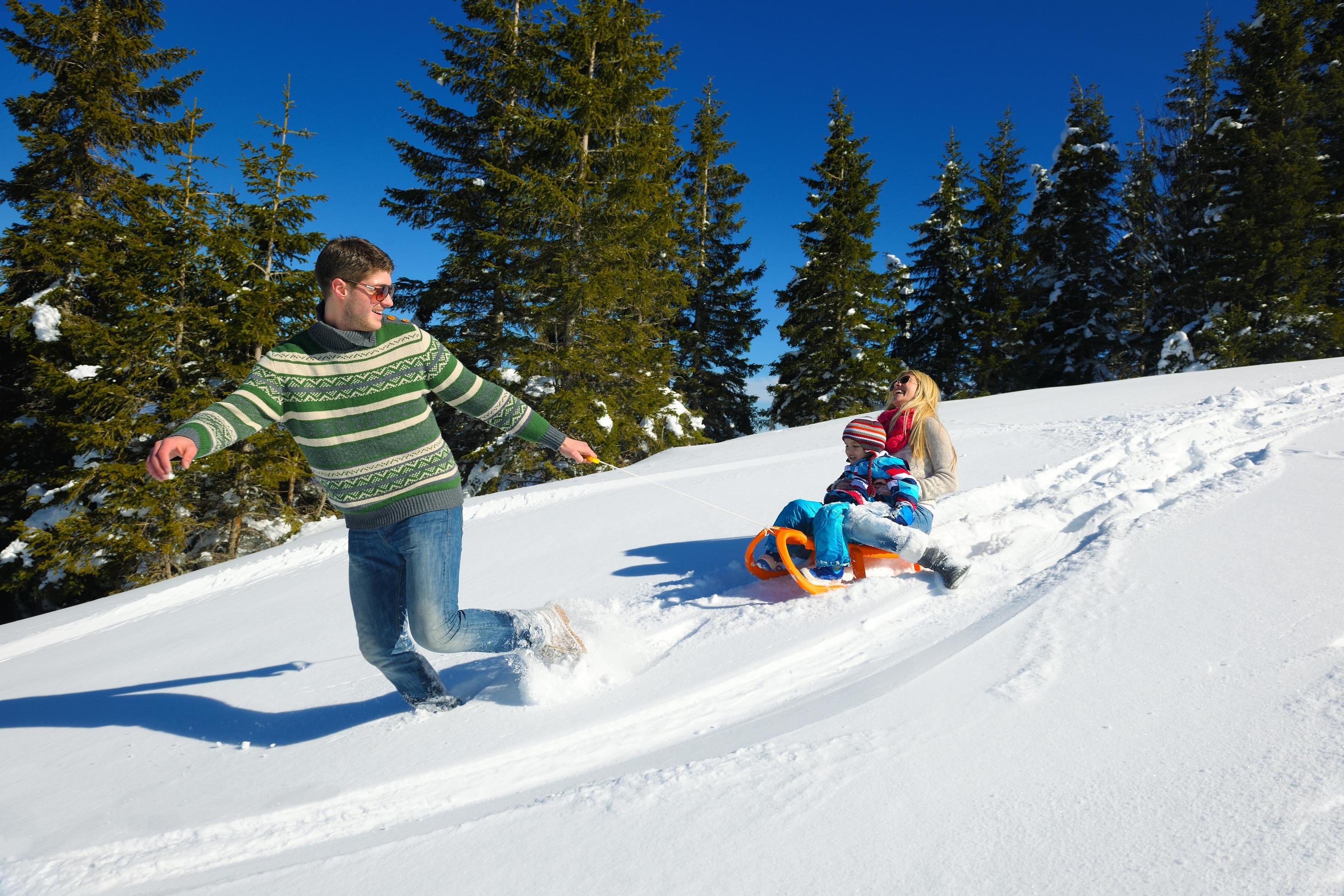 family having fun on fresh snow at winter Stock Free