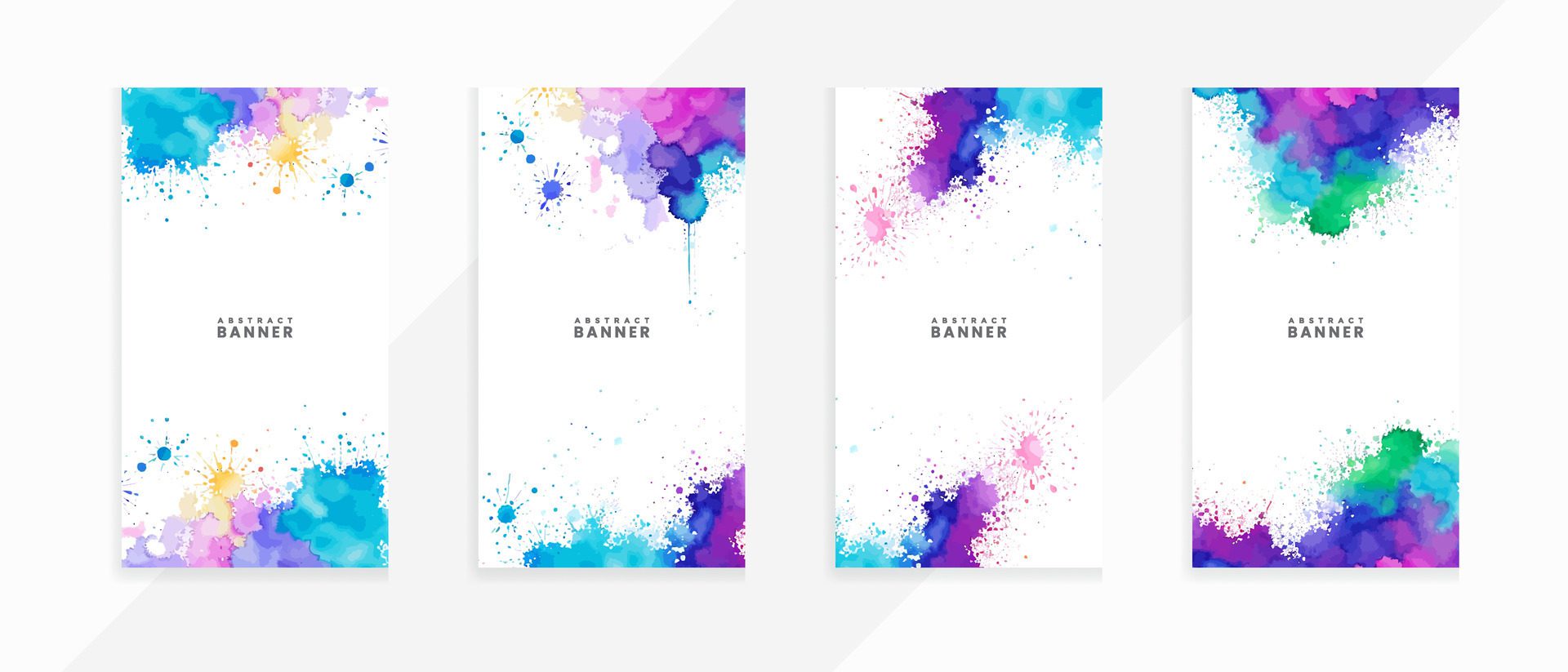 AI generated Colorful abstract watercolor violet stains painting background vector banner set Free Vector