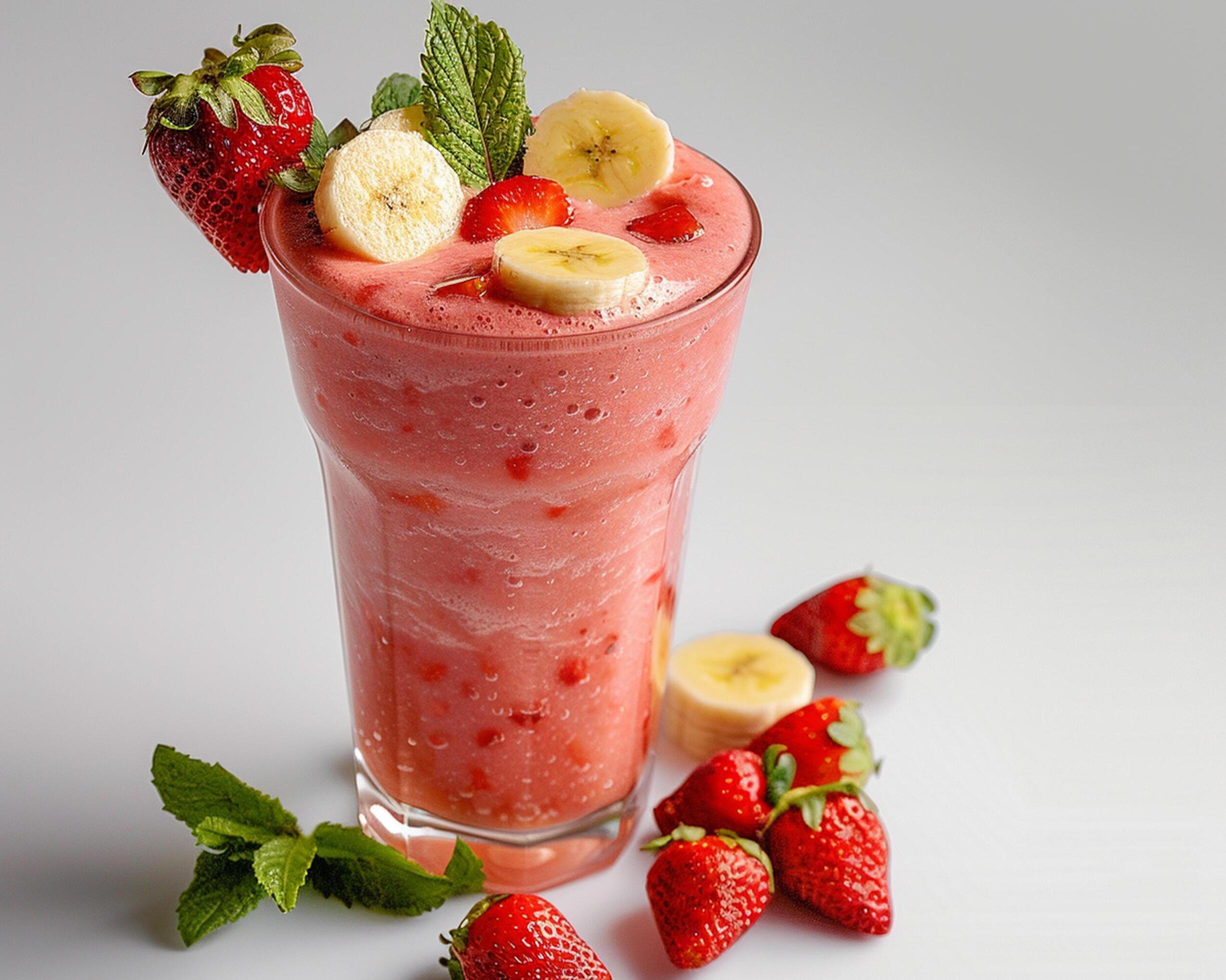 a smoothie with strawberries and bananas Stock Free