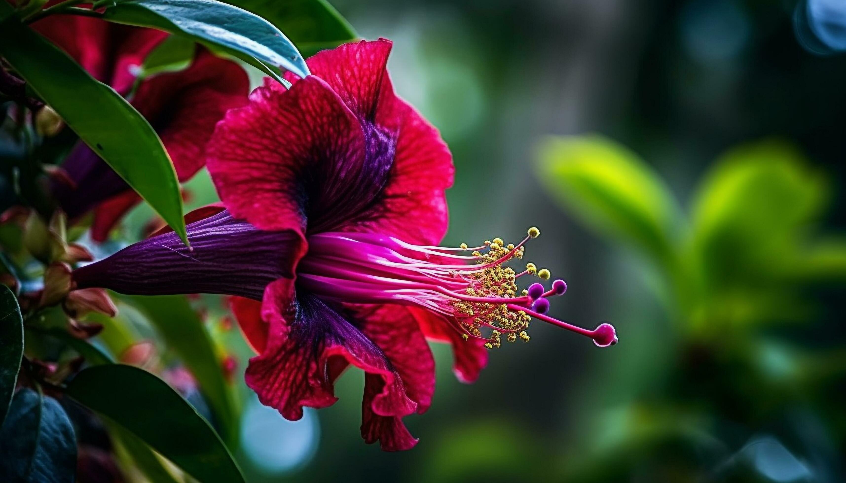 Vibrant hibiscus blossom, a single flower of organic beauty generated by AI Stock Free