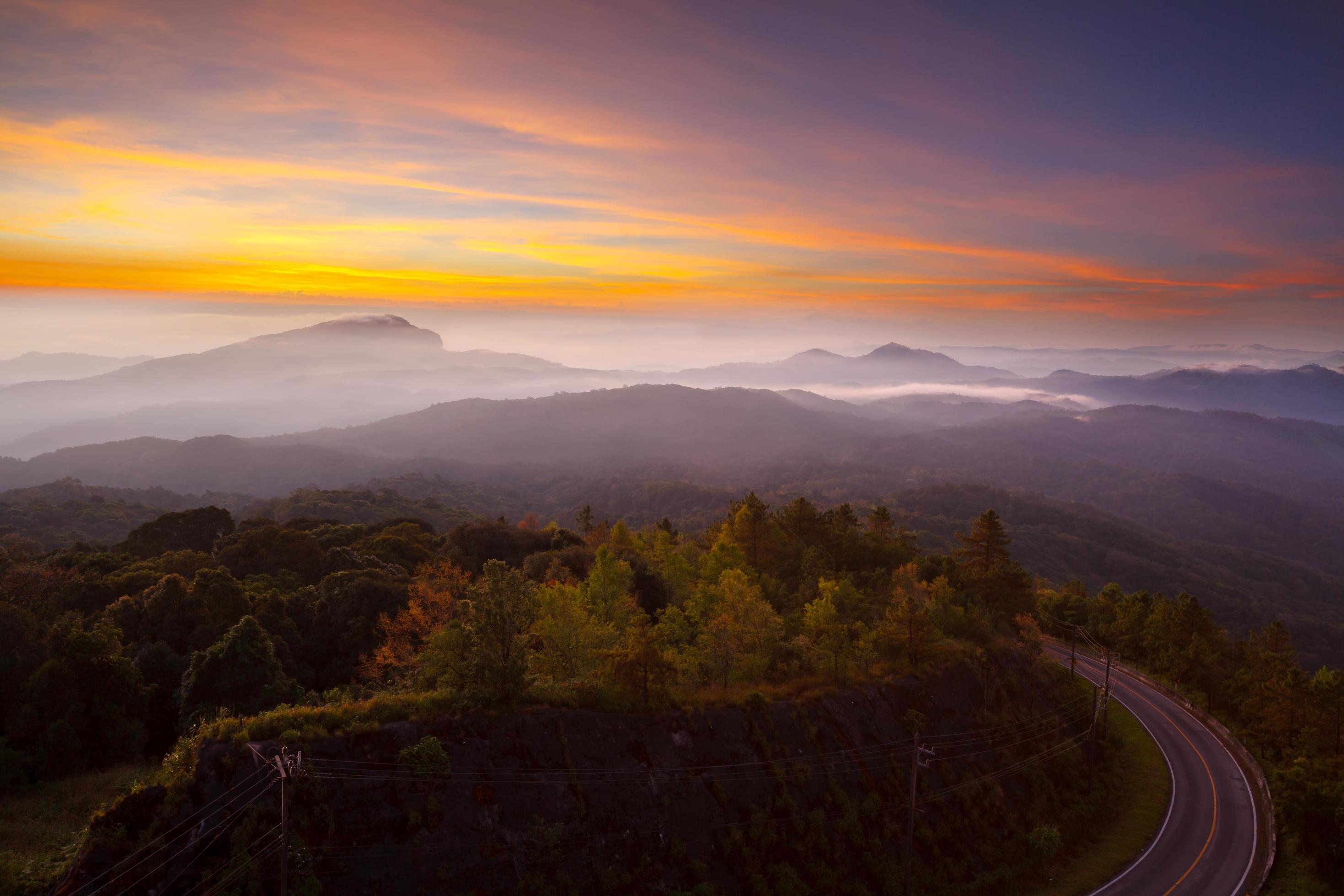 Silhouette Sunrise over Doi Inthanon National park at Chiang Mai Province, Thailand Stock Free