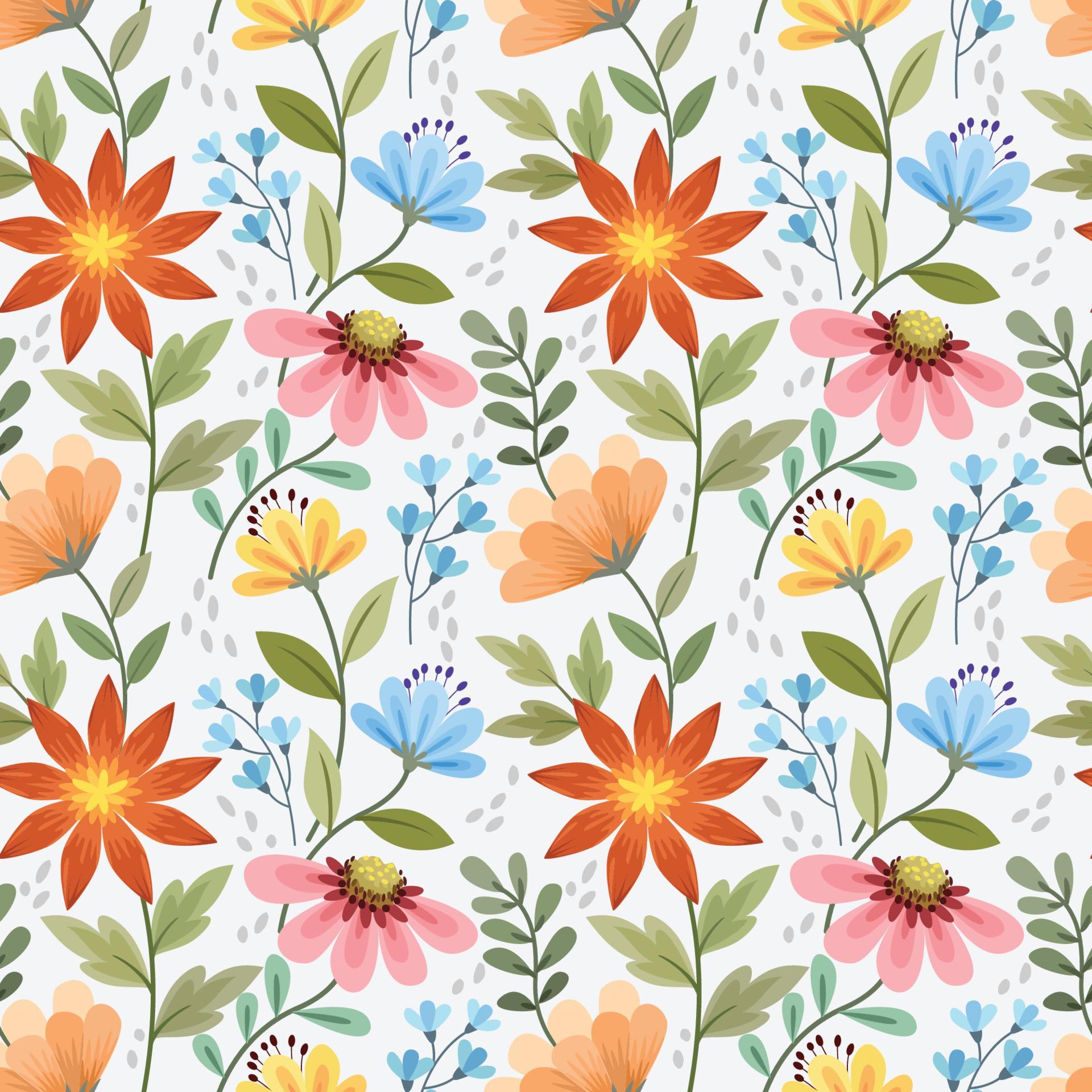 Colorful hand draw flowers seamless pattern. Stock Free