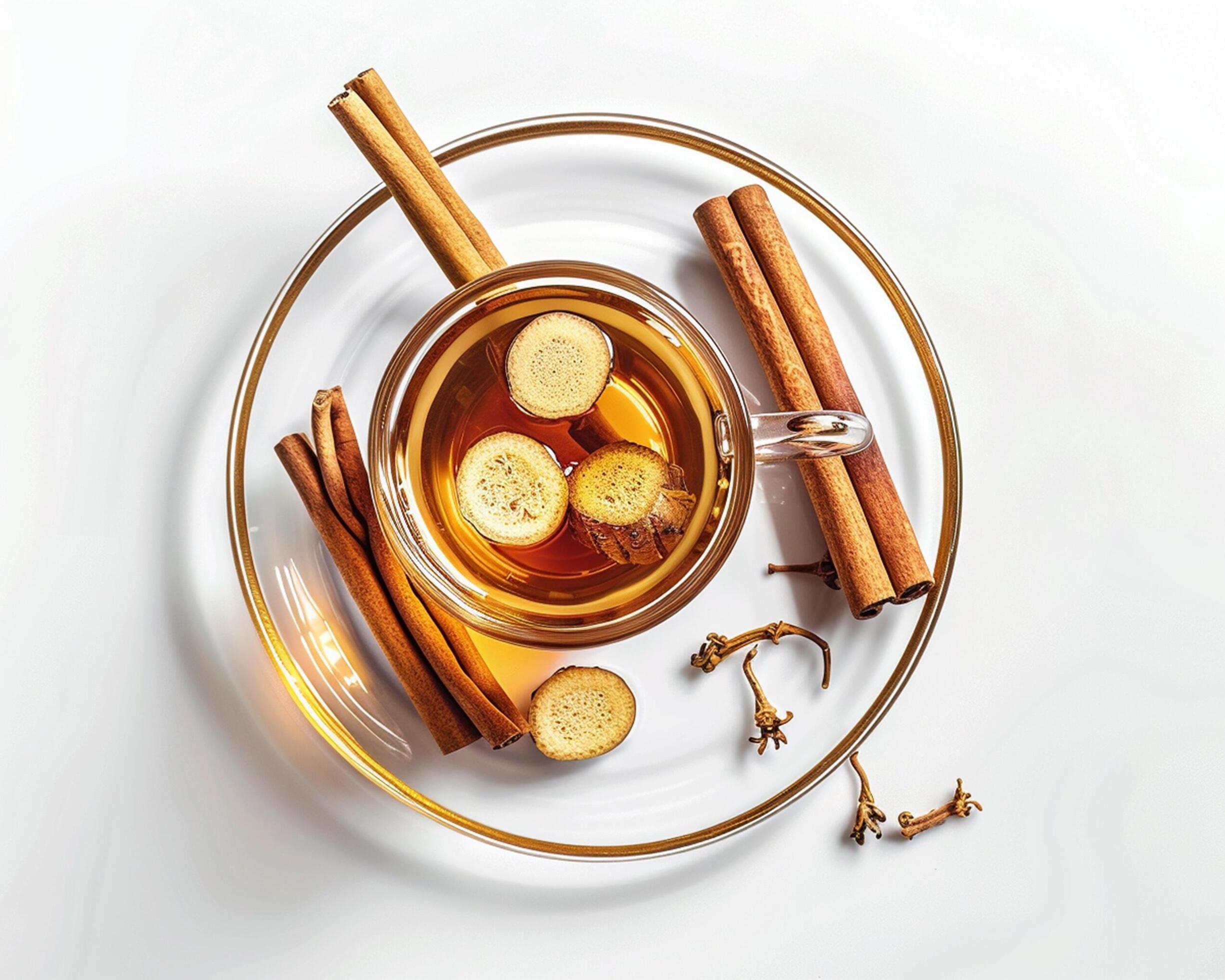 a glass of tea with cinnamon sticks and cinnamon sticks Stock Free