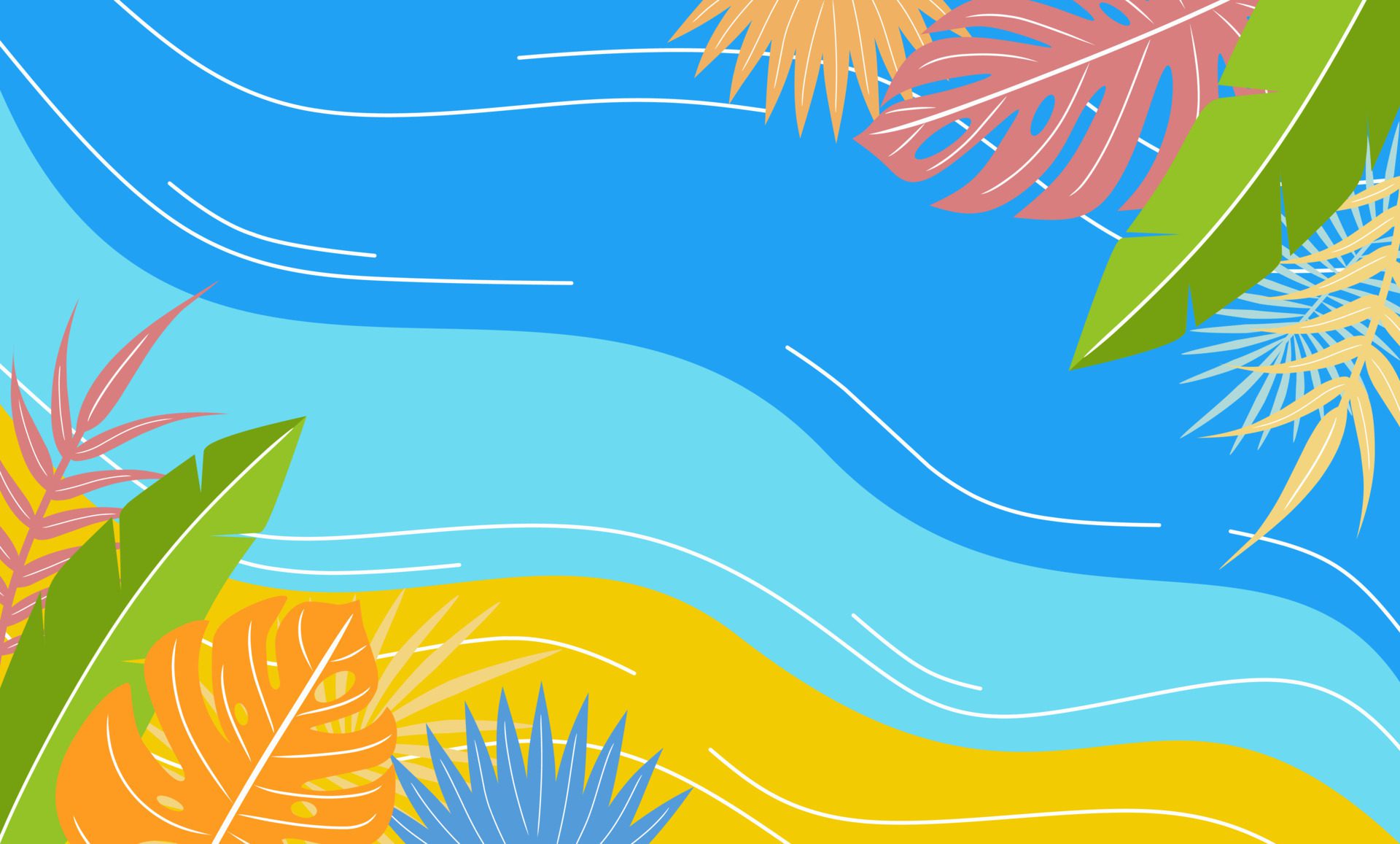 Summer background vector design. Hello summer concept design. Abstract background illustration with wave line and leaves. Colorful banner Free Vector and Free SVG