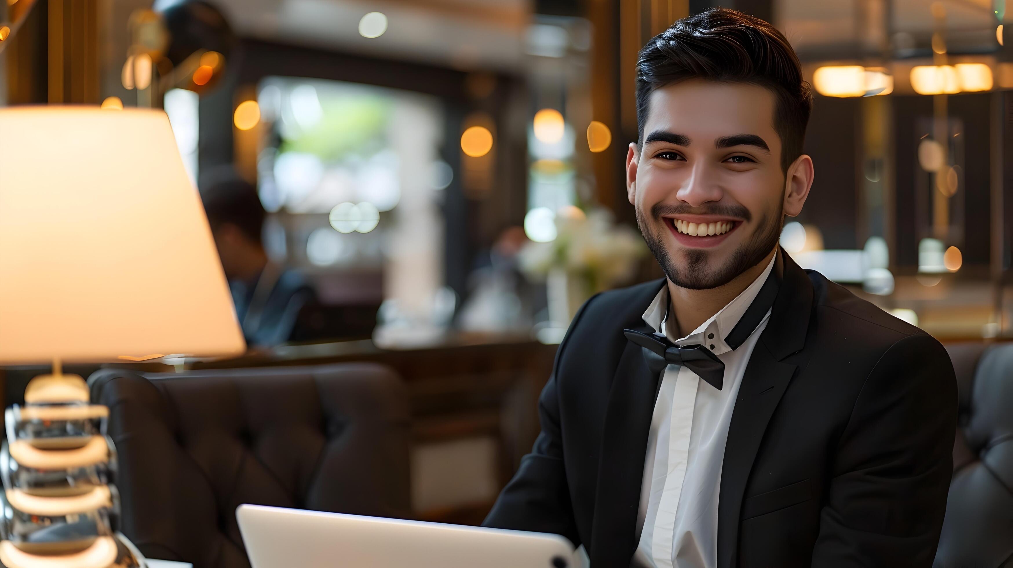 Friendly Concierge Providing Excellent Customer Service in Hotel Lobby Stock Free