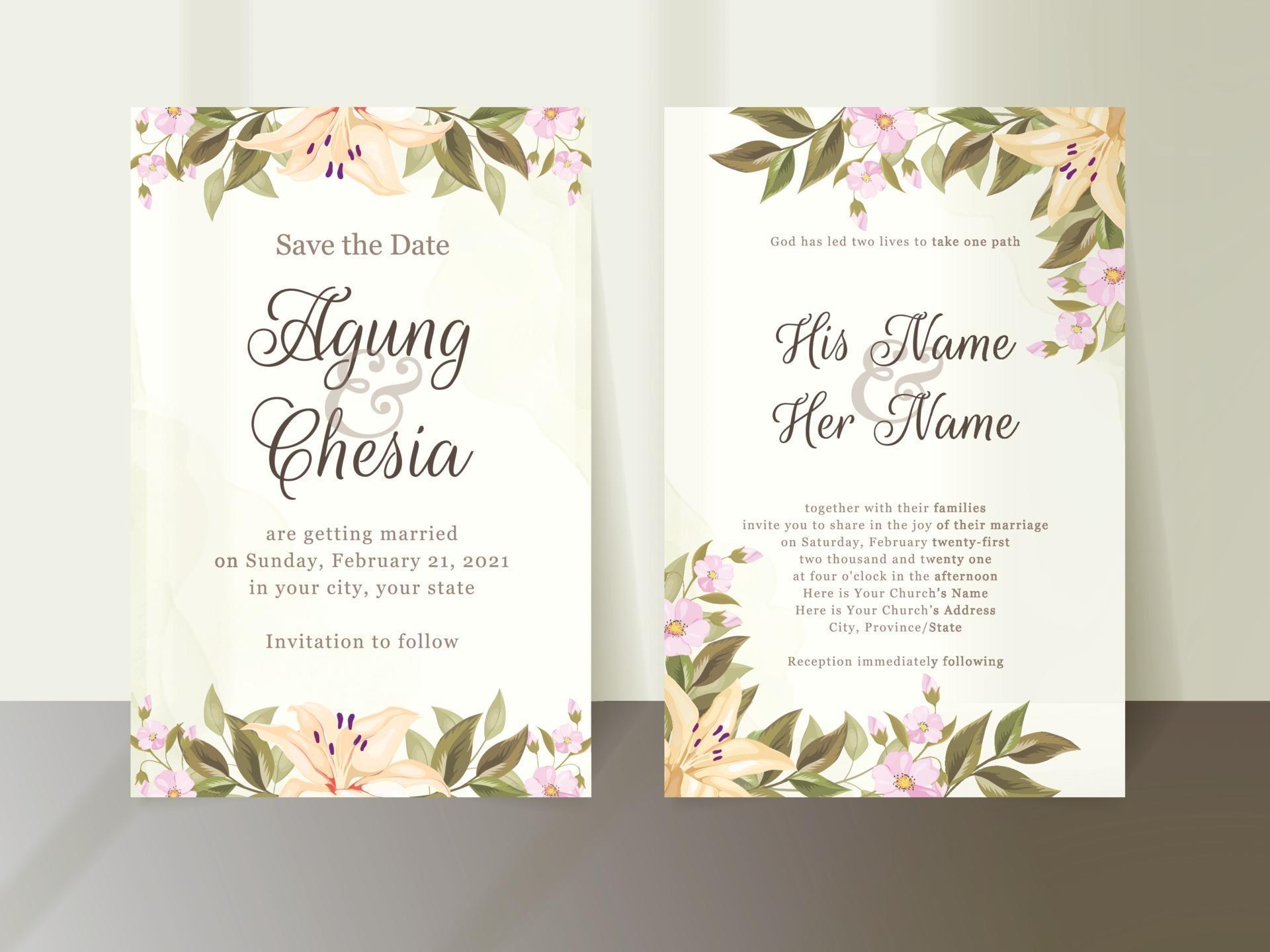 Floral Wedding Invitation With Flowers and Leaves Stock Free