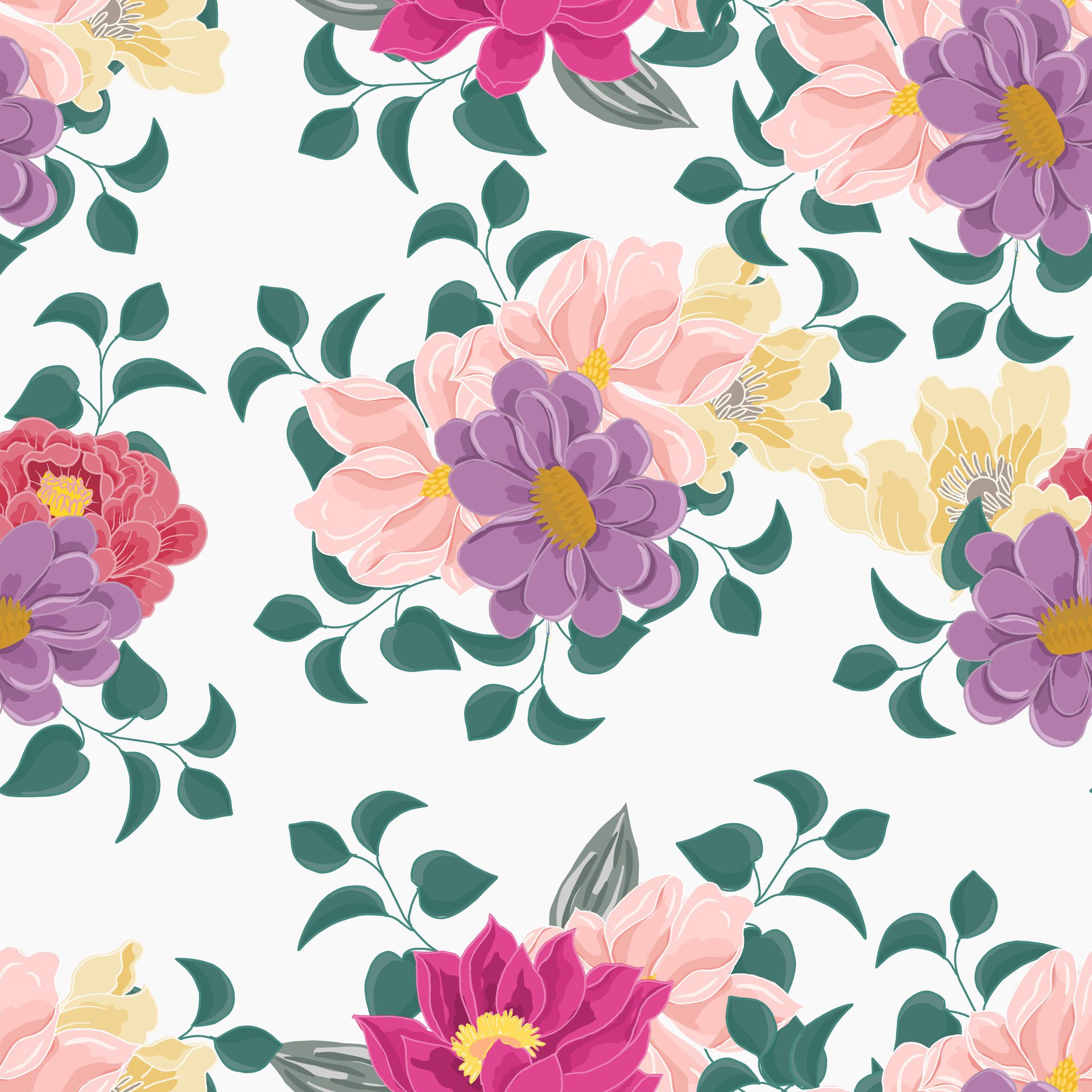 Rose and Lotus Flower Seamless Pattern Free Vector