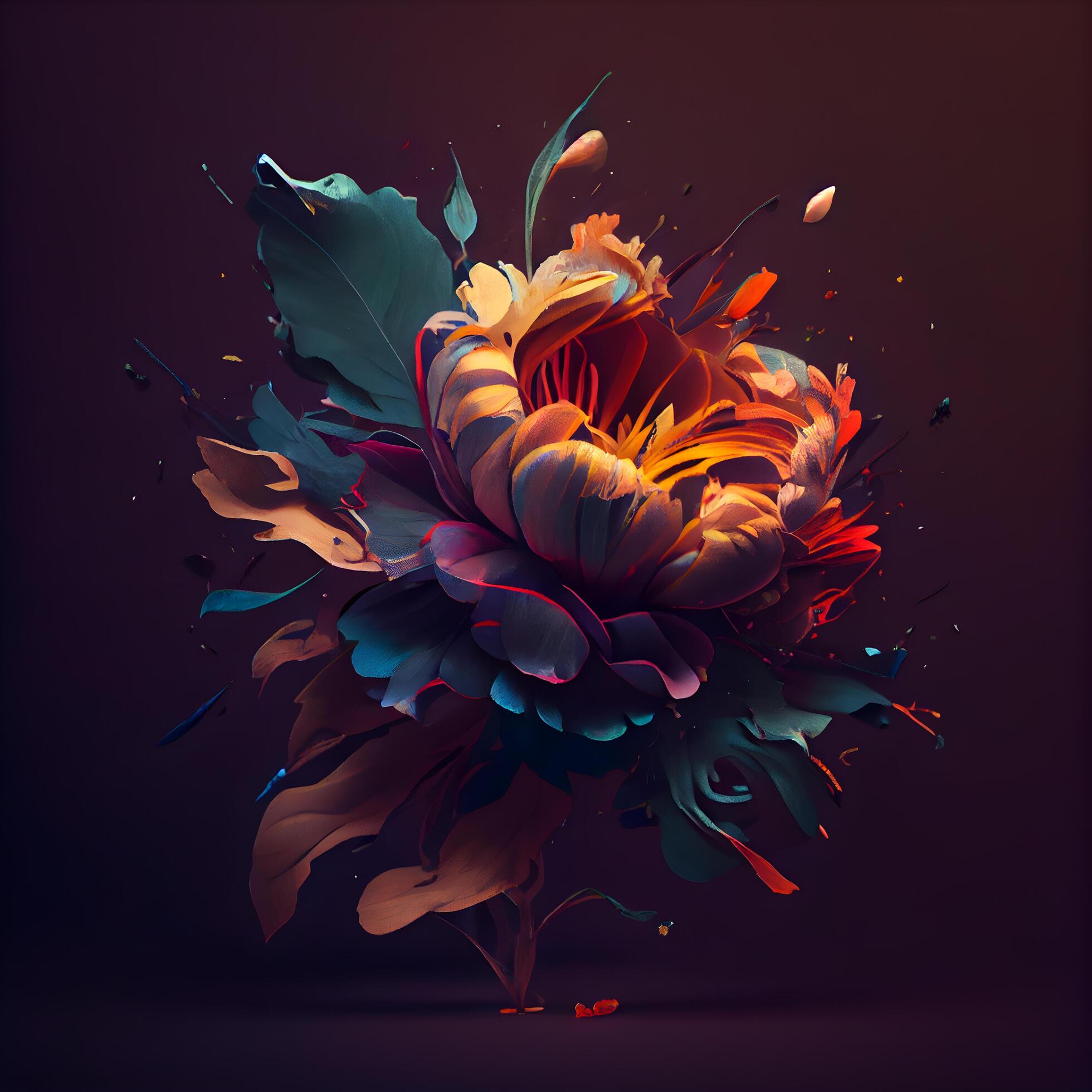 3d illustration of a bouquet of peony flowers on a dark background, Image Stock Free