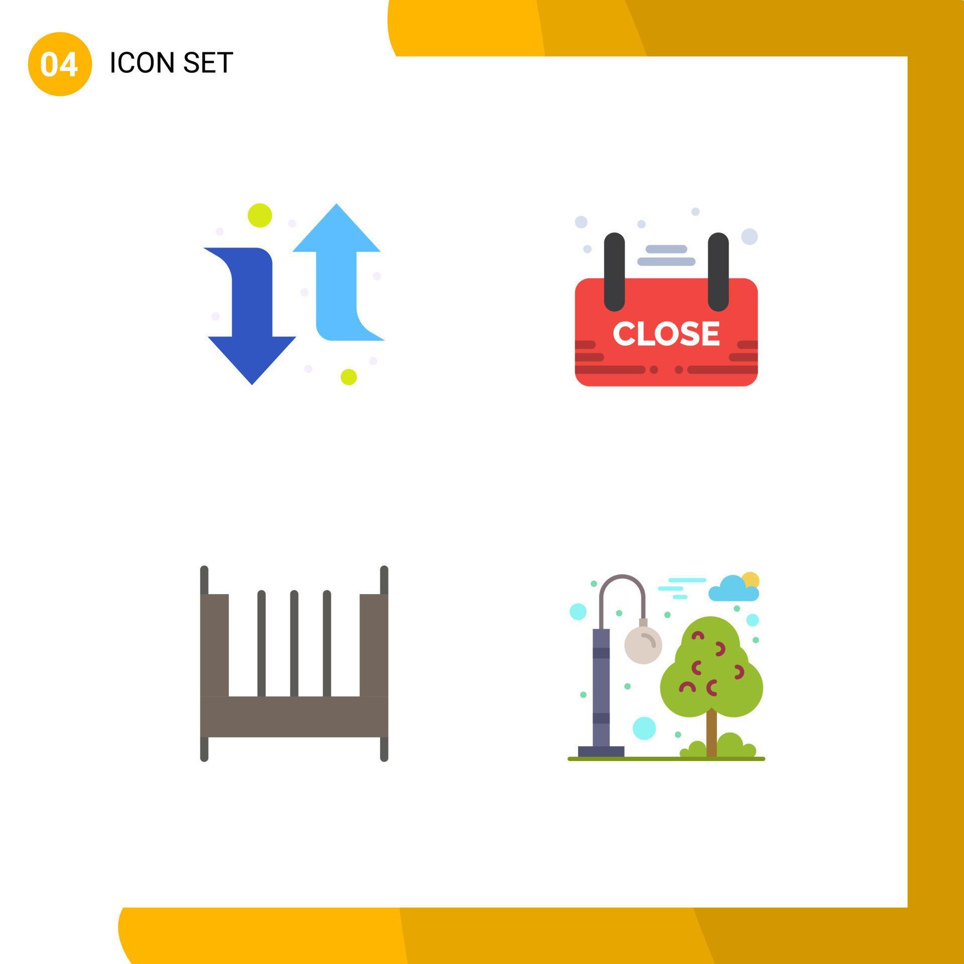 Group of 4 Modern Flat Icons Set for arrow bedroom close advertisement interior Editable Vector Design Elements Stock Free