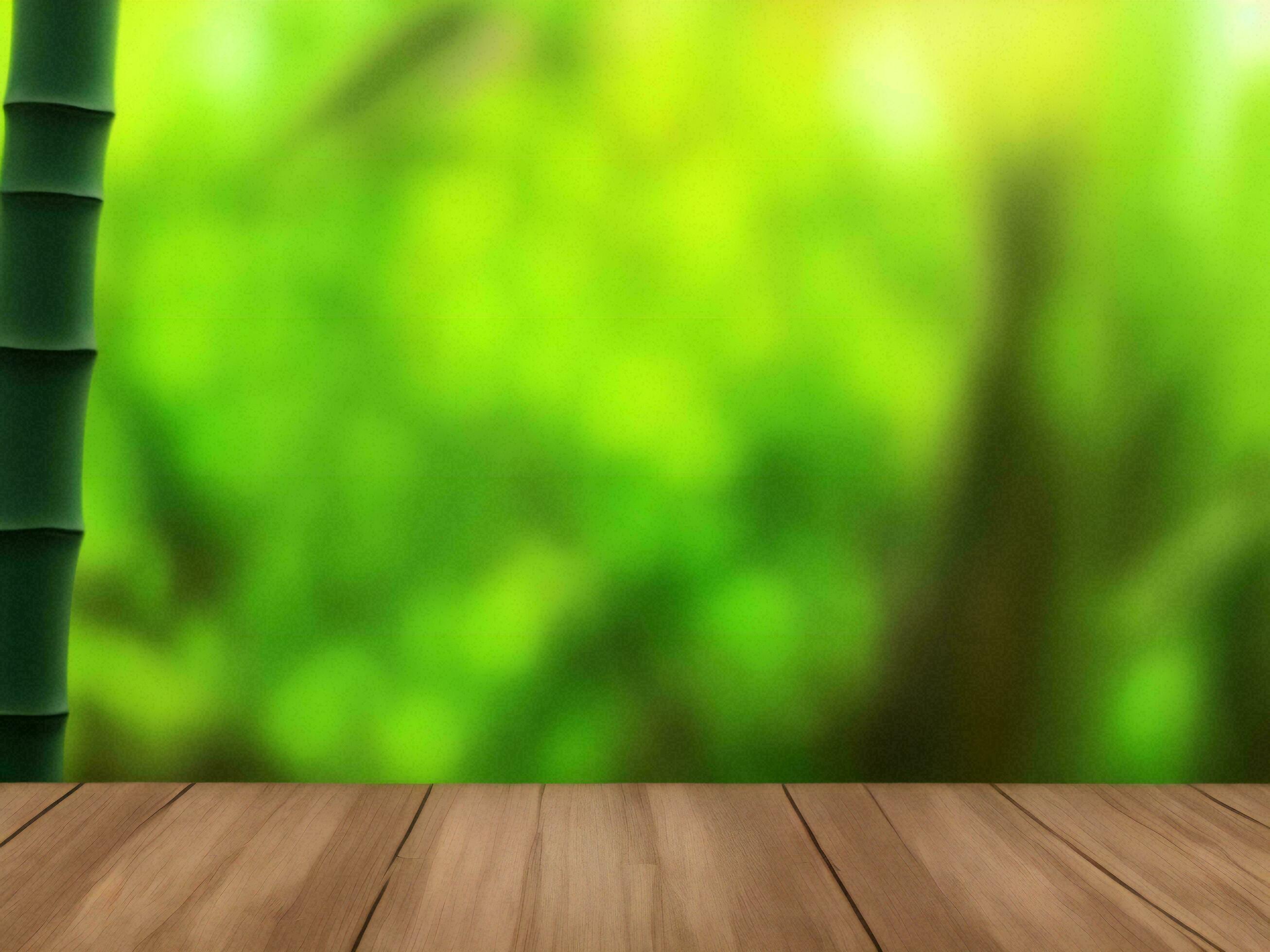 Wooden table on bamboo plant background ai generated Stock Free