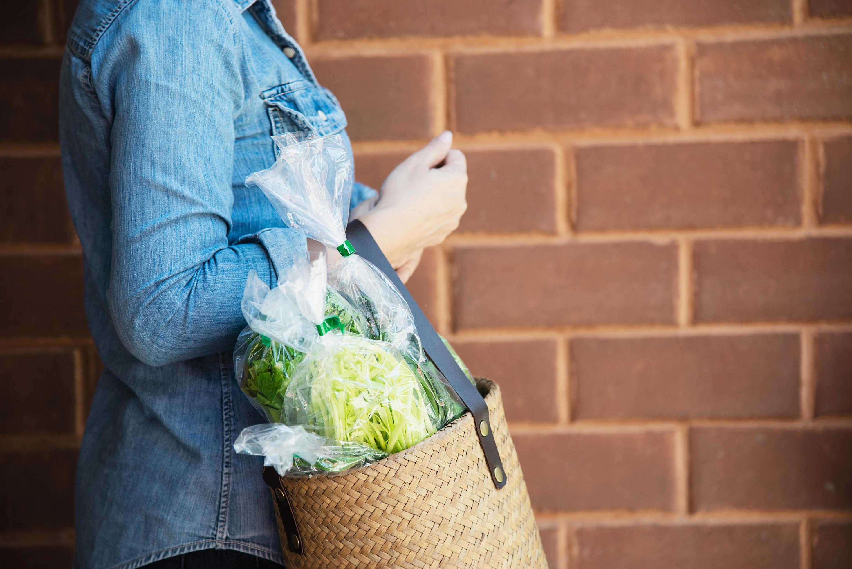 Lady is shopping fresh vegetable in supermarket store – woman in fresh market lifestyle concept Stock Free