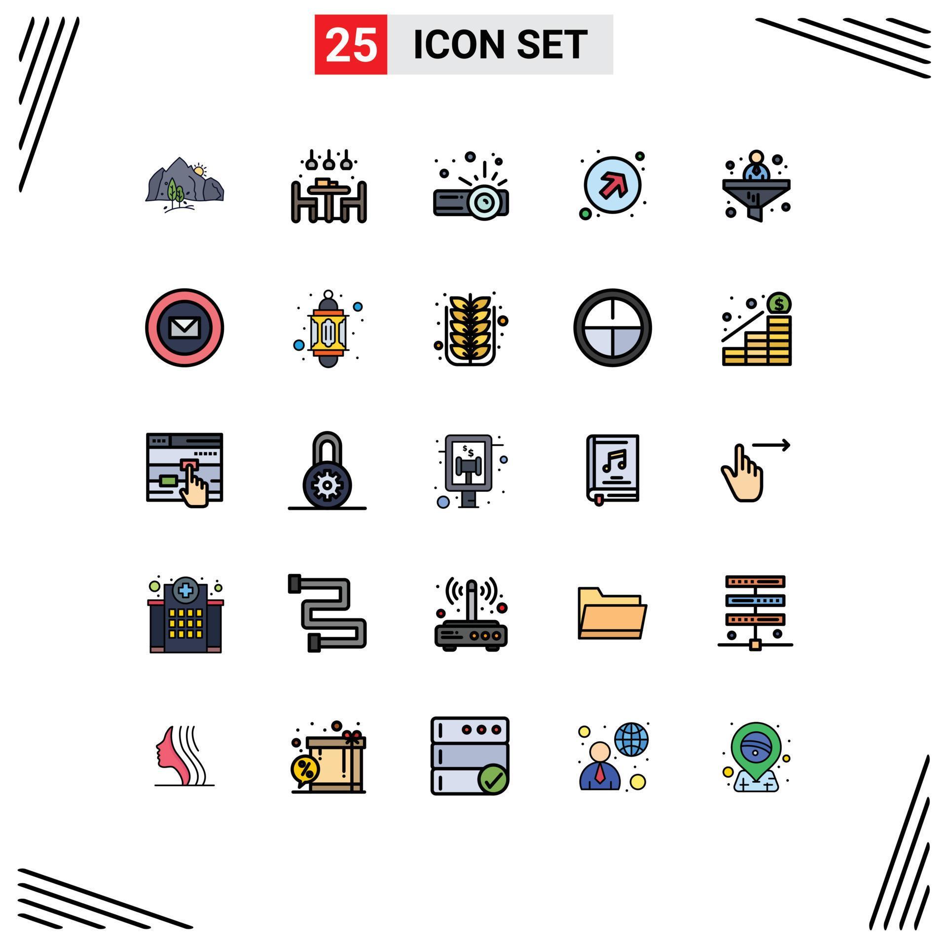 Universal Icon Symbols Group of 25 Modern Filled line Flat Colors of conversion right up dinner up arrow Editable Vector Design Elements Stock Free