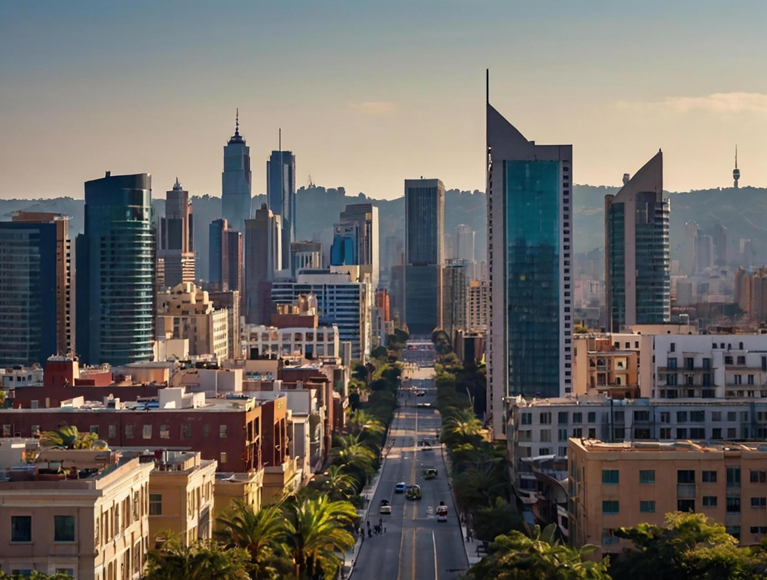 Modern city, distance view, buildings photo, wallpeper Stock Free