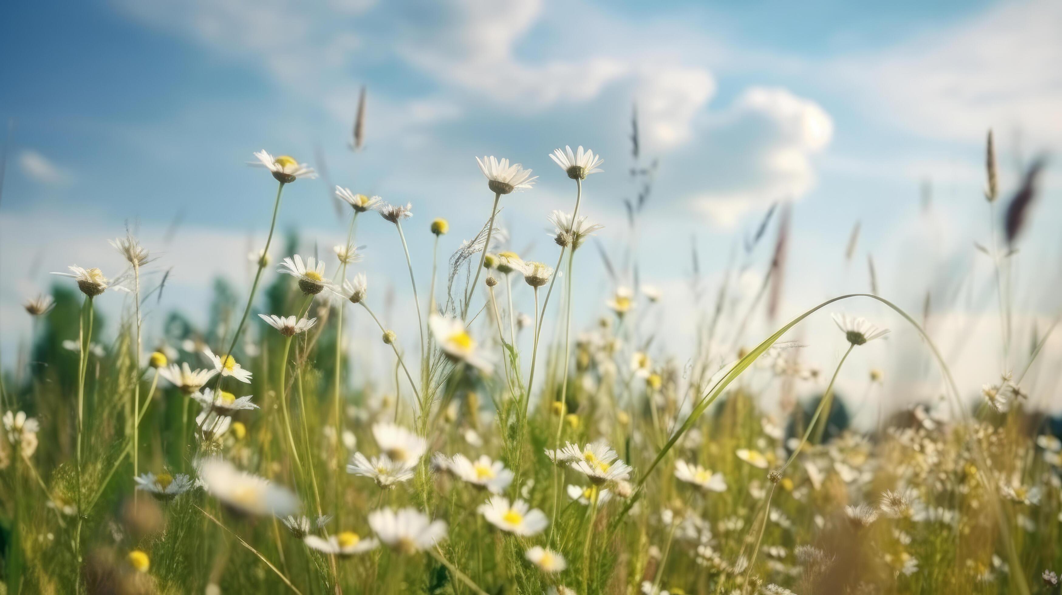 Summer field with daisy flowers. Illustration Stock Free