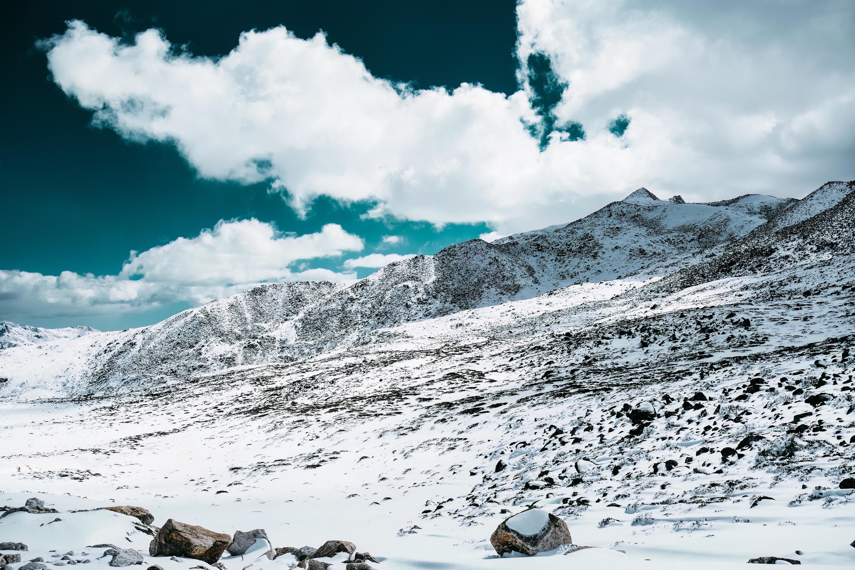 Spectacular scenery in the high mountains of western Sichuan, China, with different seasons Stock Free