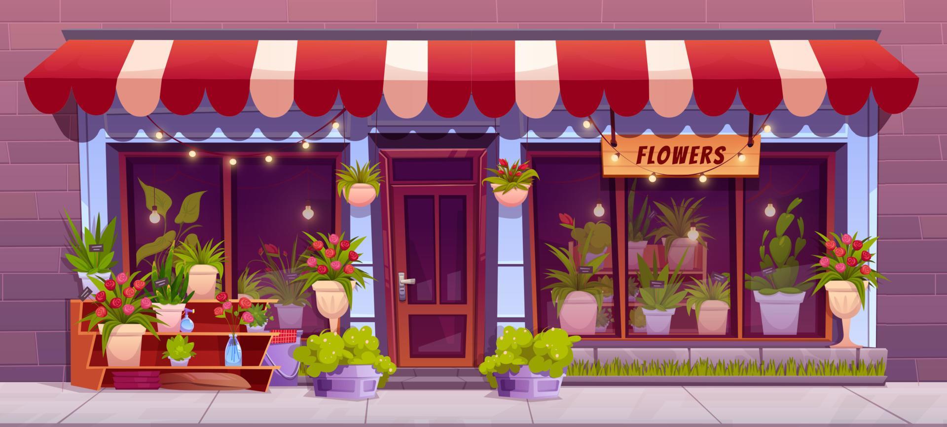 Flowers shop facade with window and plants Stock Free