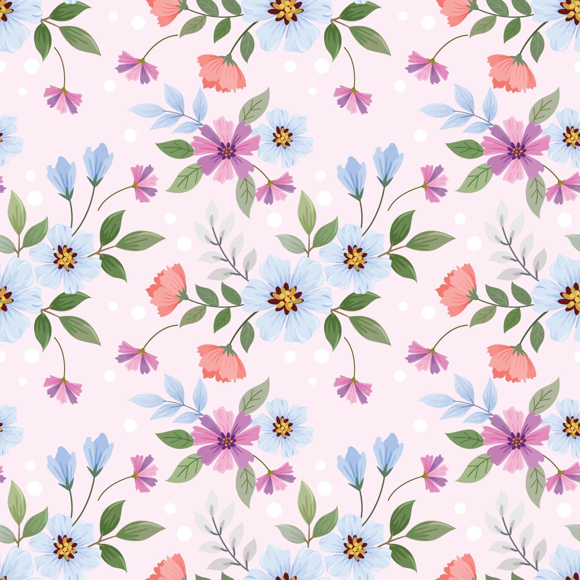 Colorful hand draw flowers seamless pattern. Stock Free