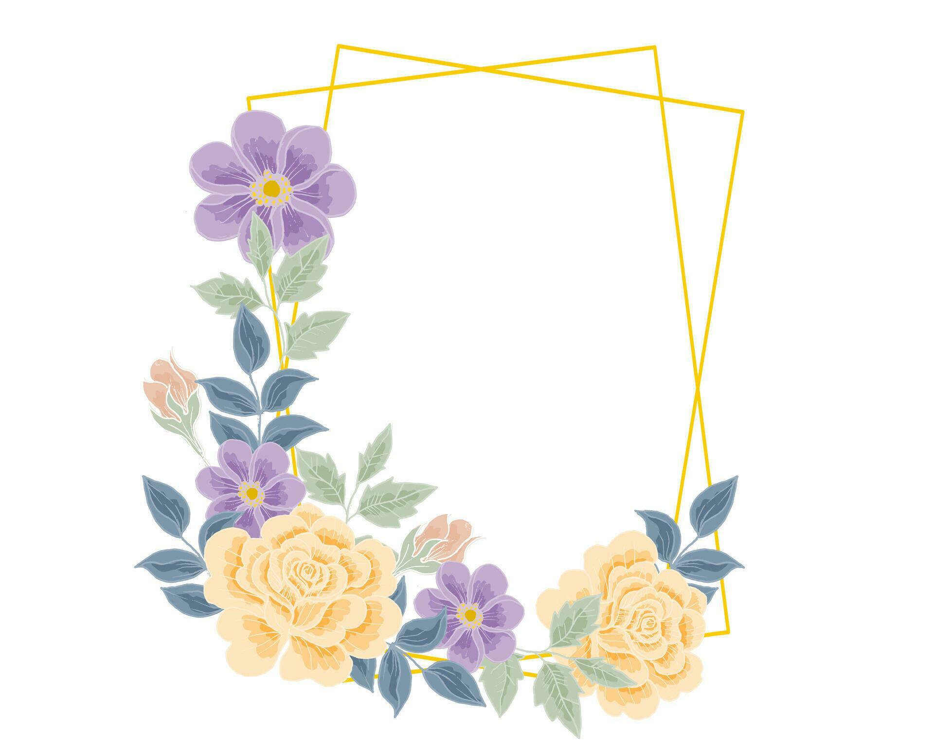 Hand Drawn Purple and Yellow Rose Flower Frame Stock Free and Free SVG