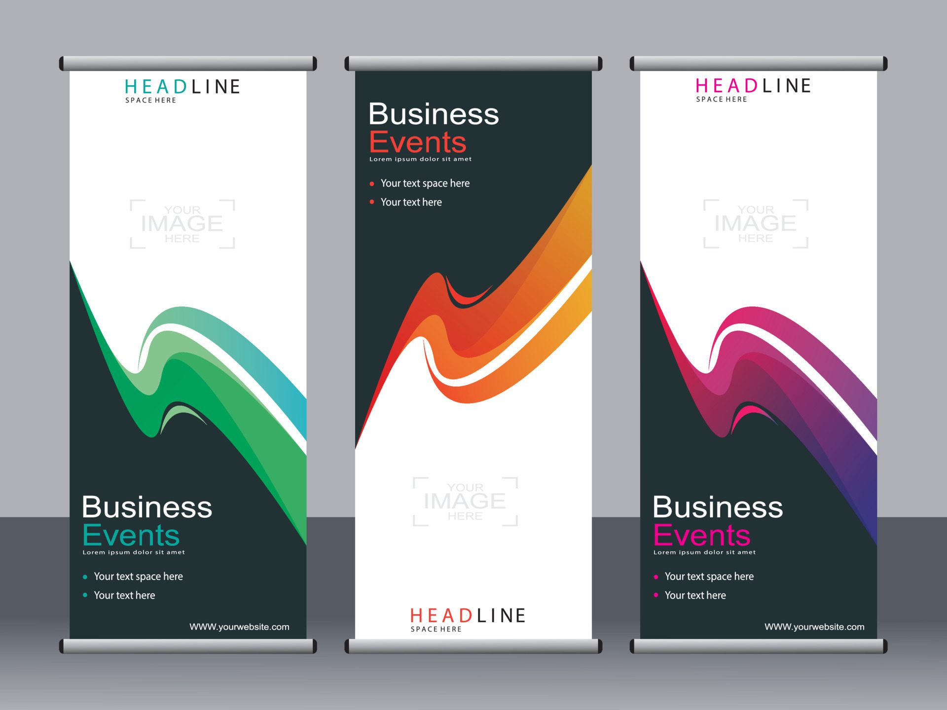 Business banner roll up set standee banner template. Free Vector