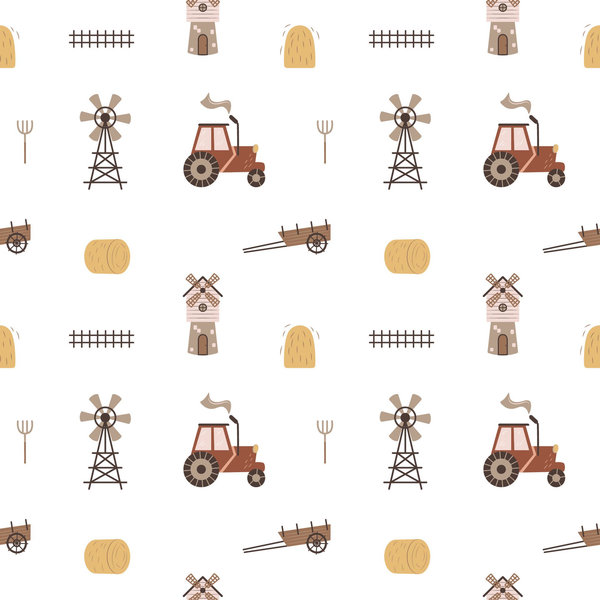 Cute seamless pattern with farm items in scandinavian style. Free Vector