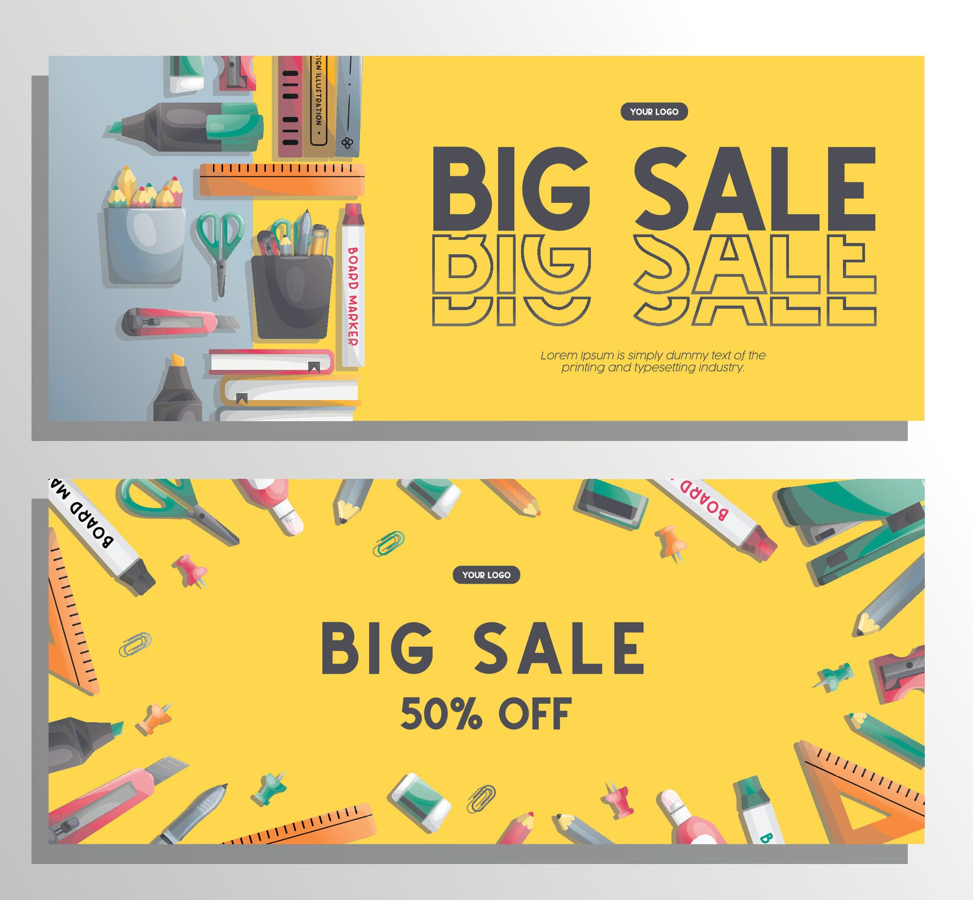 stationery big sale banner Free Vector